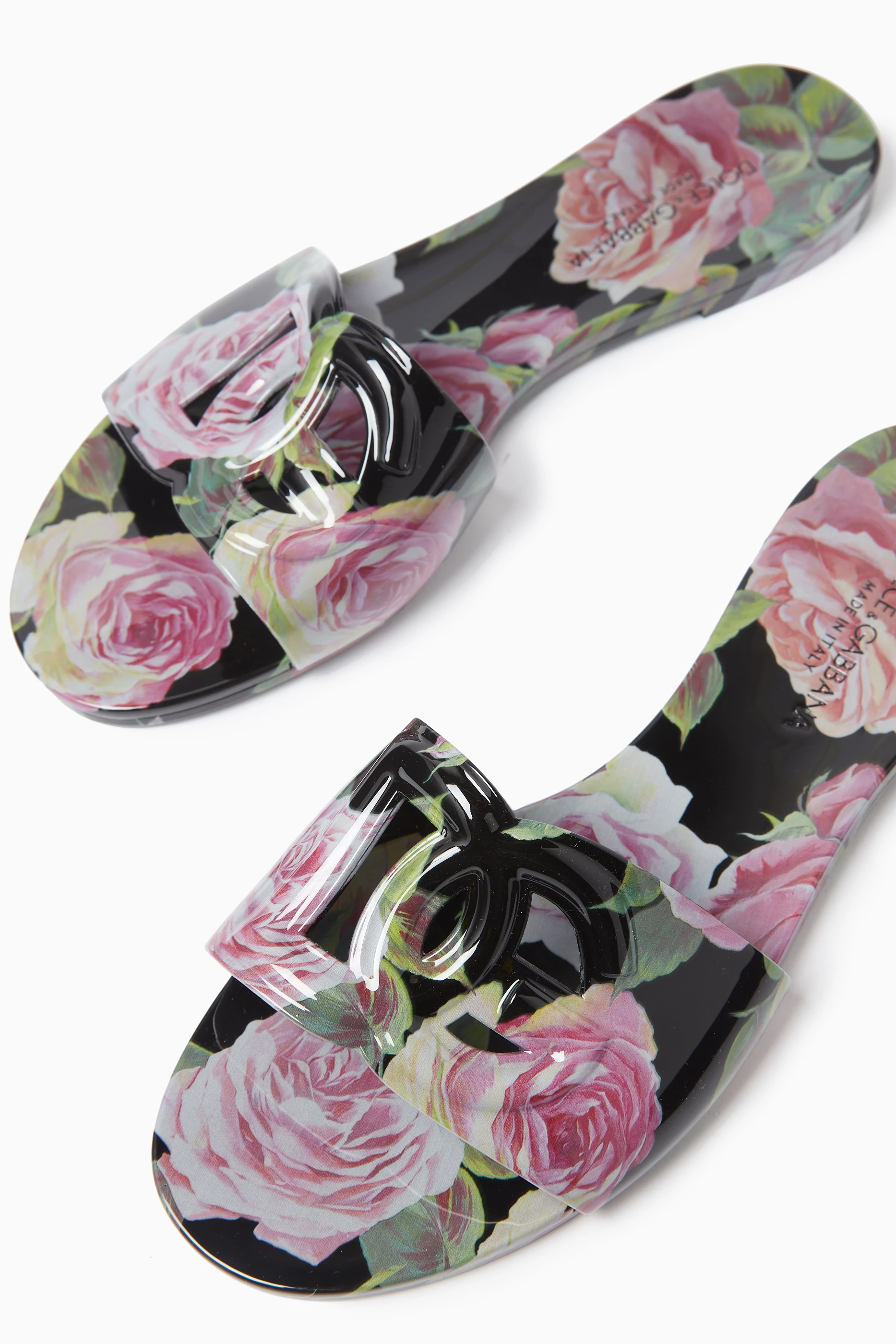 Buy Dolce Gabbana Multicolour Bianca Floral-print Logo Slides in