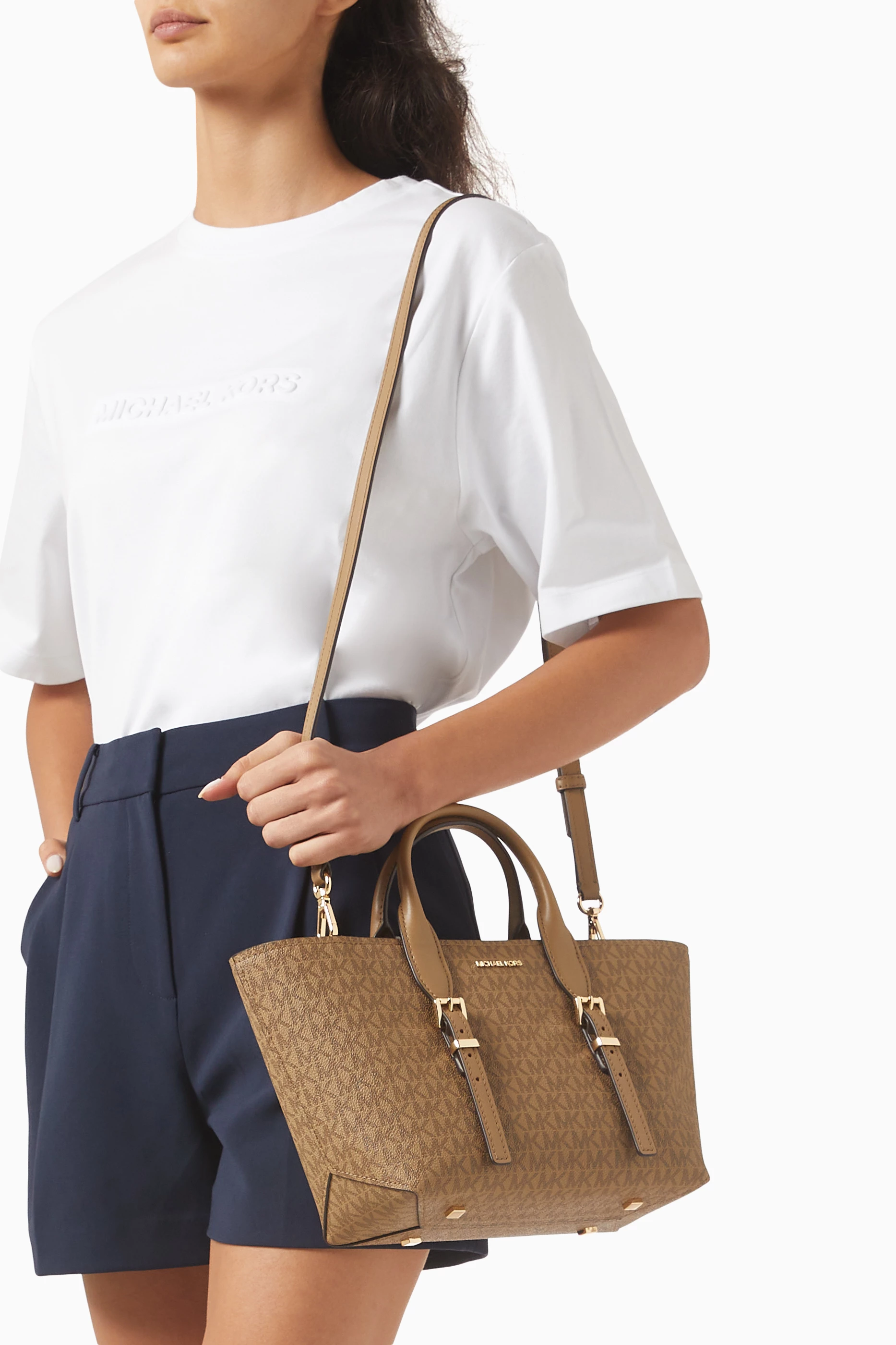 Buy Michael Kors Brown Small Moore Logo Satchel Bag in  😎 Michael Kors Moore Small Satchel. NWT. Genuine Leather. Gold toned hardware. main image 0