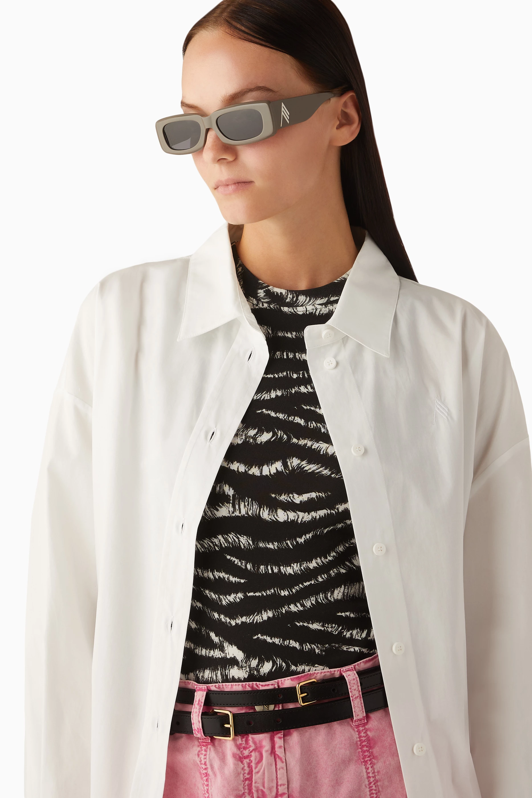 THE ATTICO x LINDA FARROW Mini Marfa Taupe Rectangular Sunglasses The Attico Mini Marfa Sunglasses in White | LINDA FARROW  main image 4
