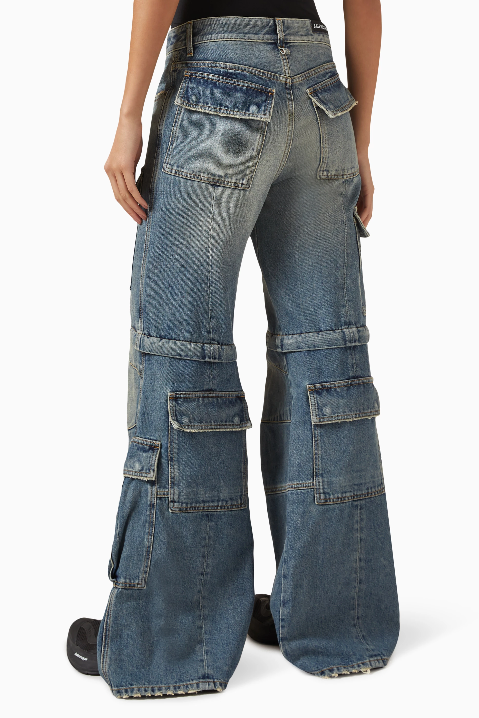Buy Balenciaga Blue Flared Convertible Cargo Pants in Denim for