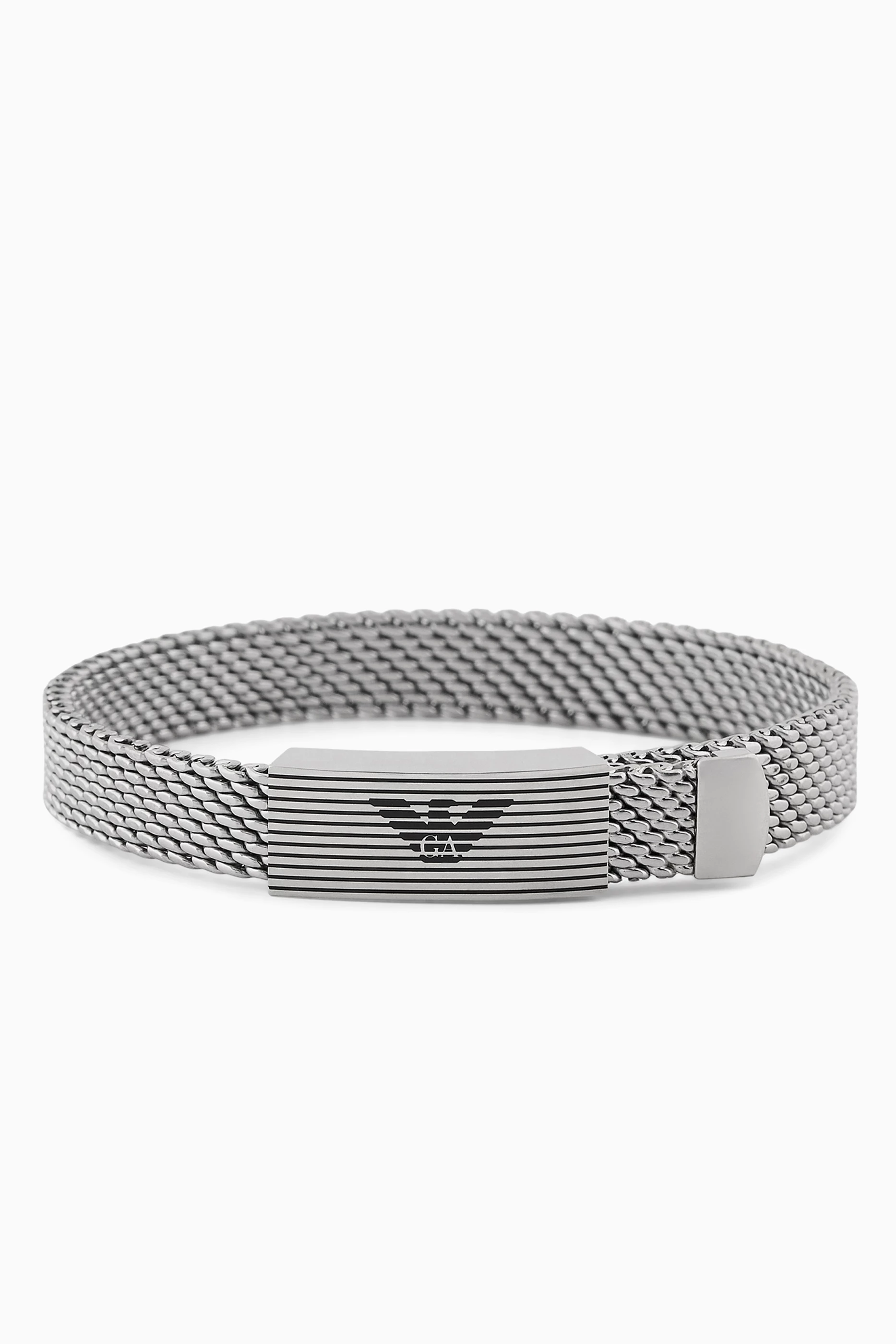 Buy Emporio Armani Grey Eagle Logo Mesh Bracelet in Stainless 