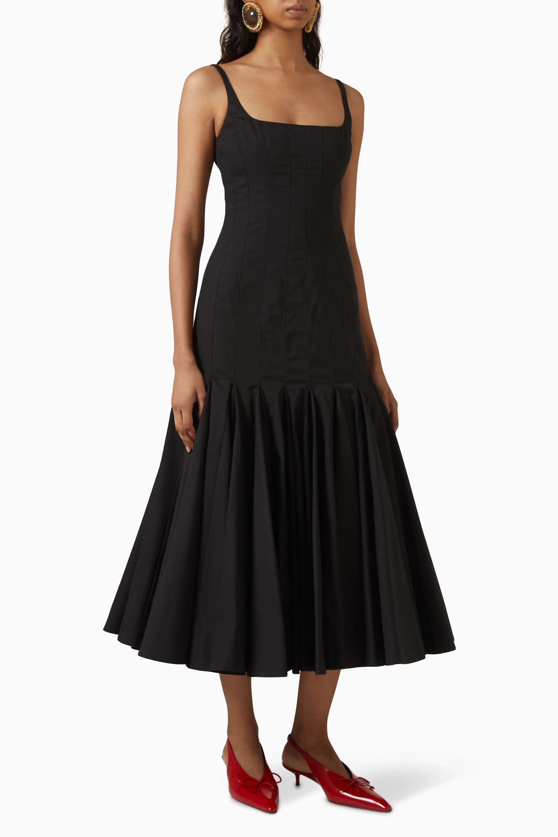Buy Jacquemus Black La Robe Agave Midi Dress in Poplin for