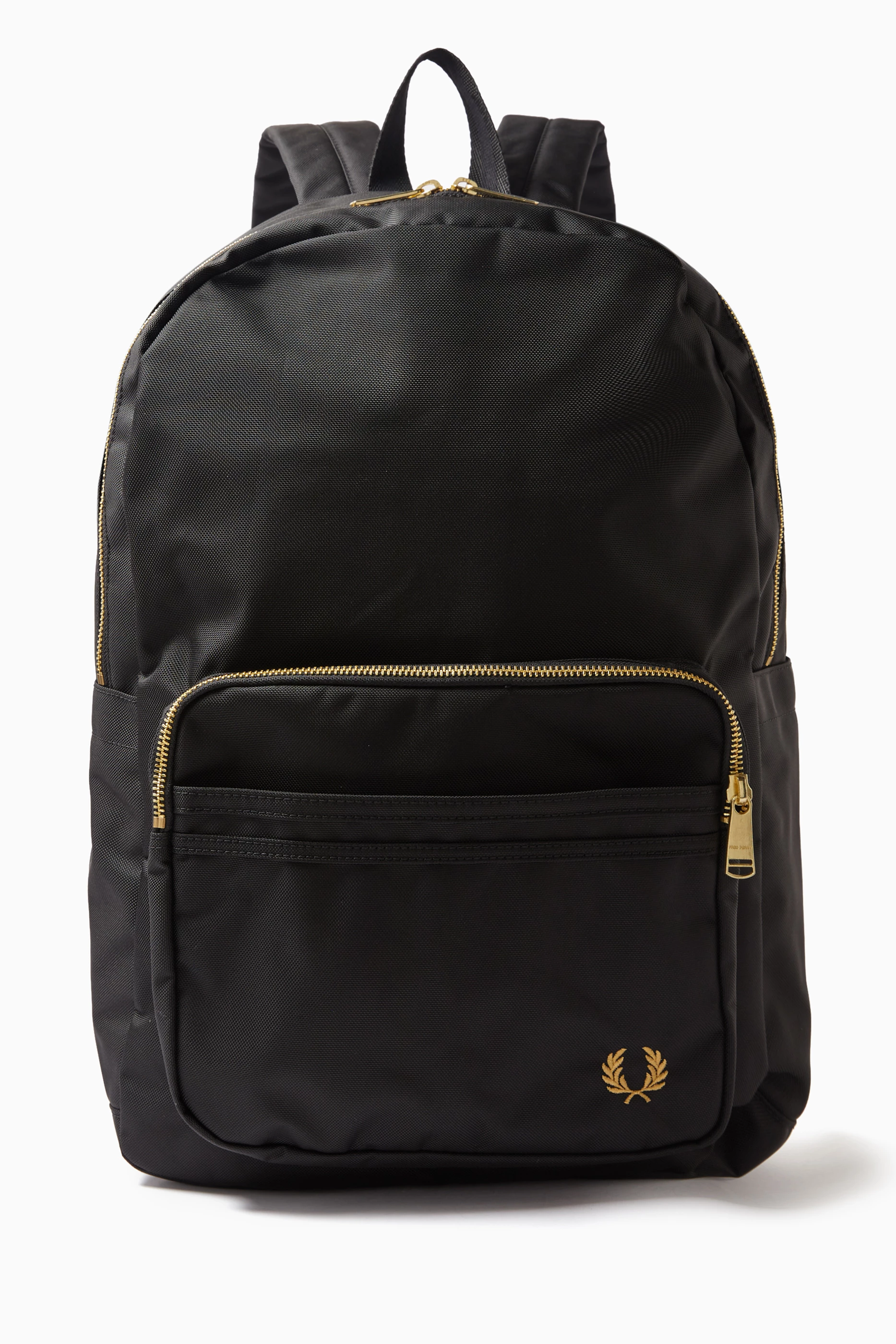 Buy Fred Perry Black Textured Logo Backpack in Nylon for Men