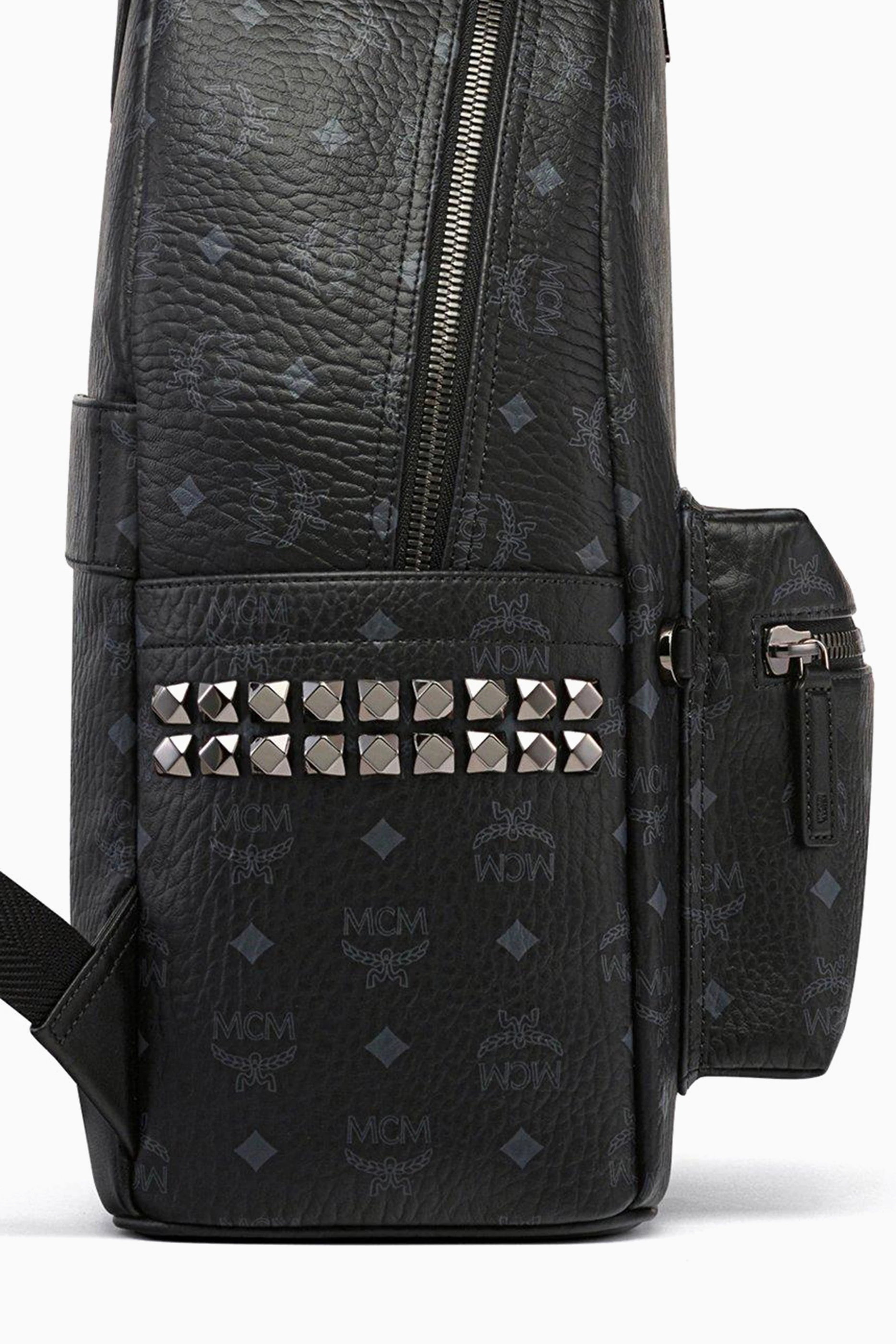 Buy MCM Black Stark Side Studs Backpack in Visetos Canvas for Men 