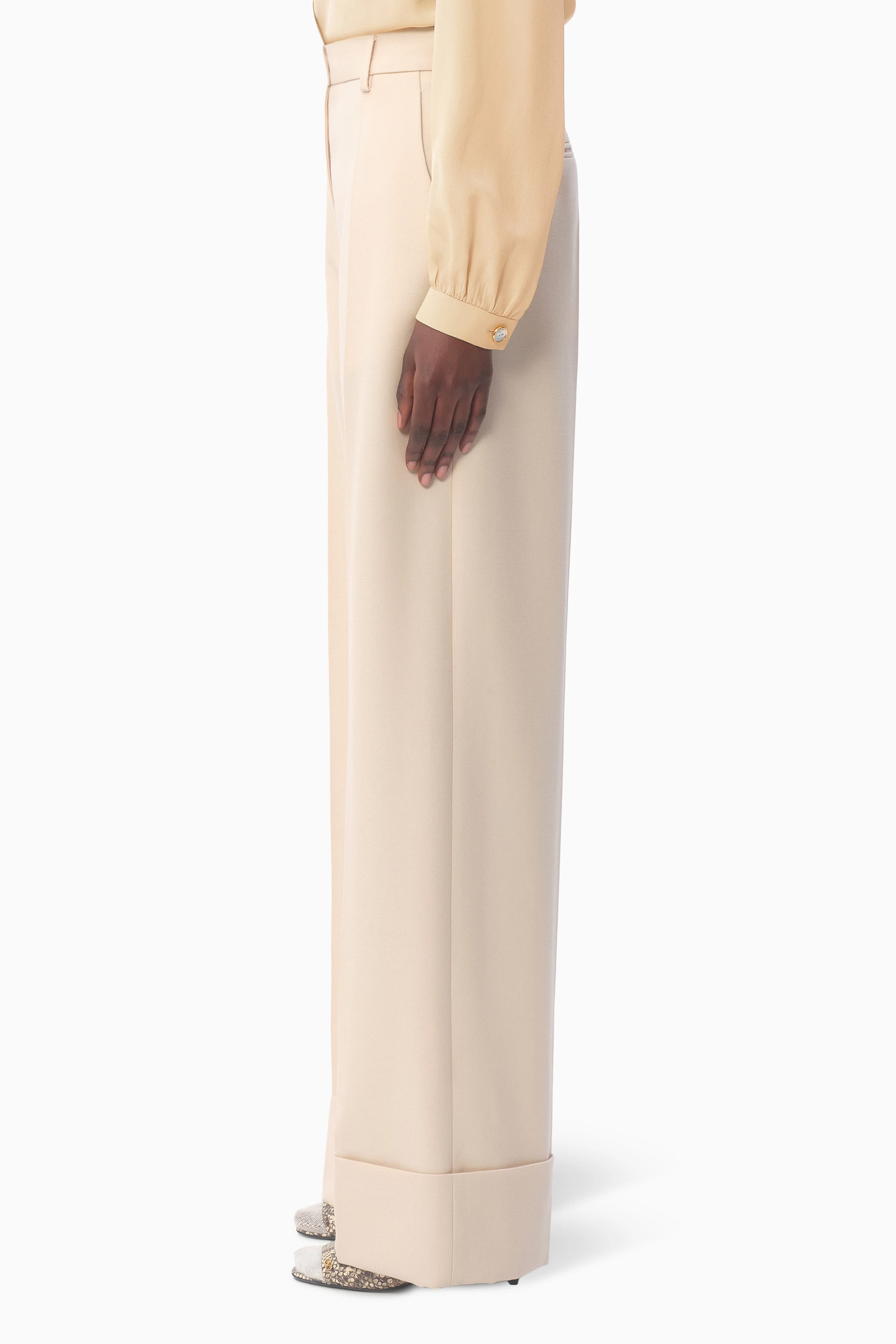 Buy Valentino Garavani White Pants in Diagonal Dry Wool for