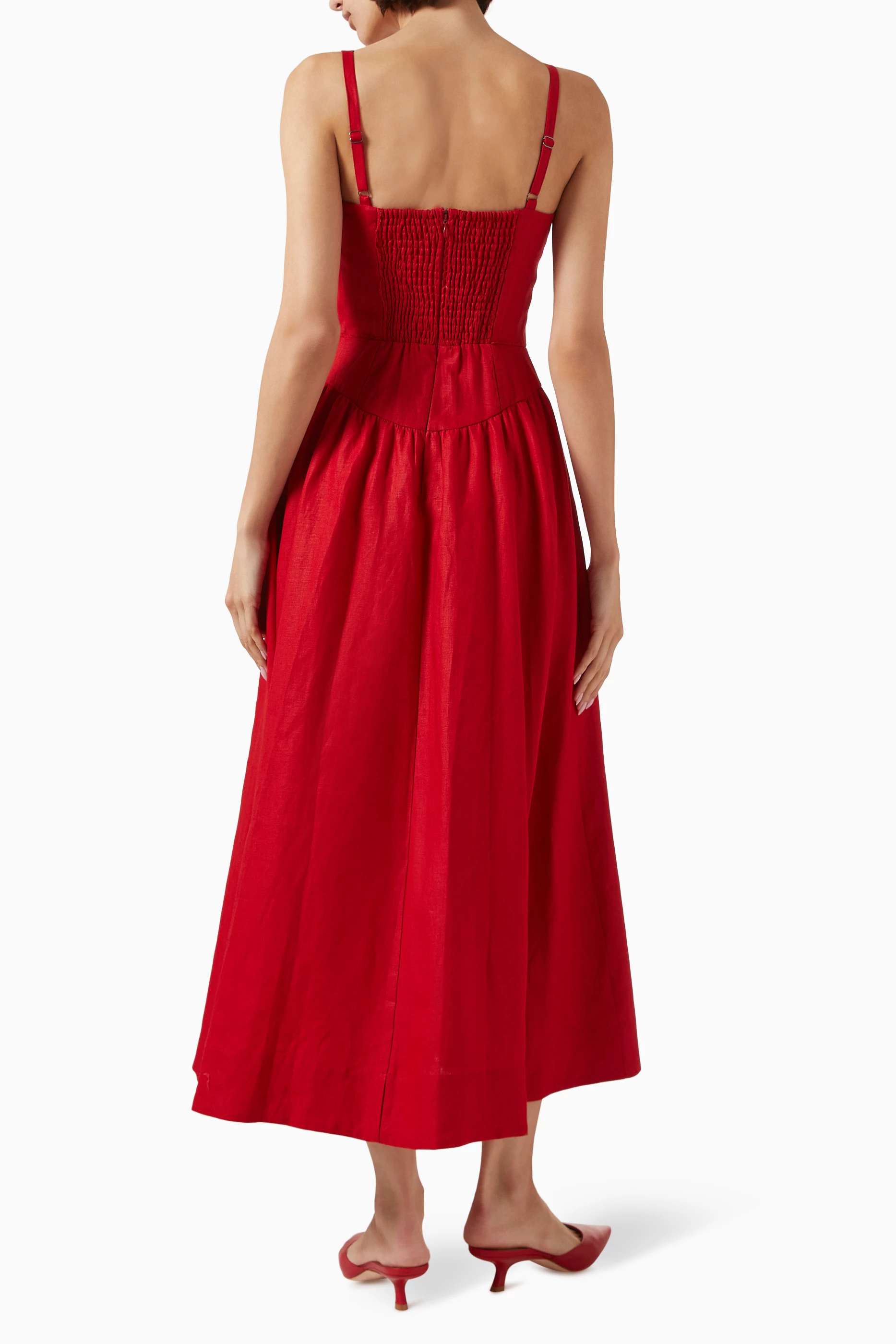 Buy Reformation Red Katarin Midi Dress in Linen for Women Online | Ounass  Kuwait