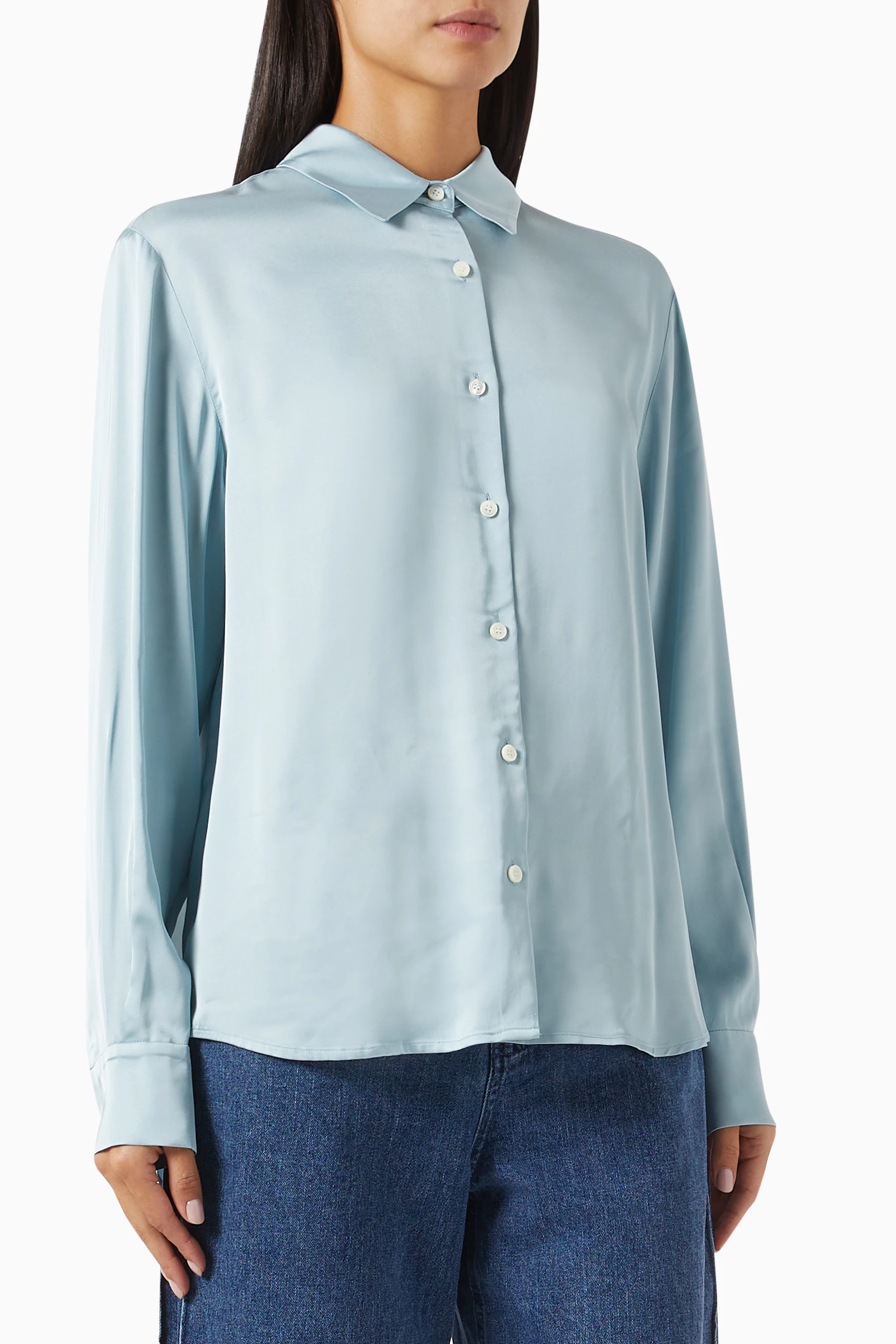 Buy ORR Blue Button-up Shirt in Satin for Women Online | Ounass Kuwait