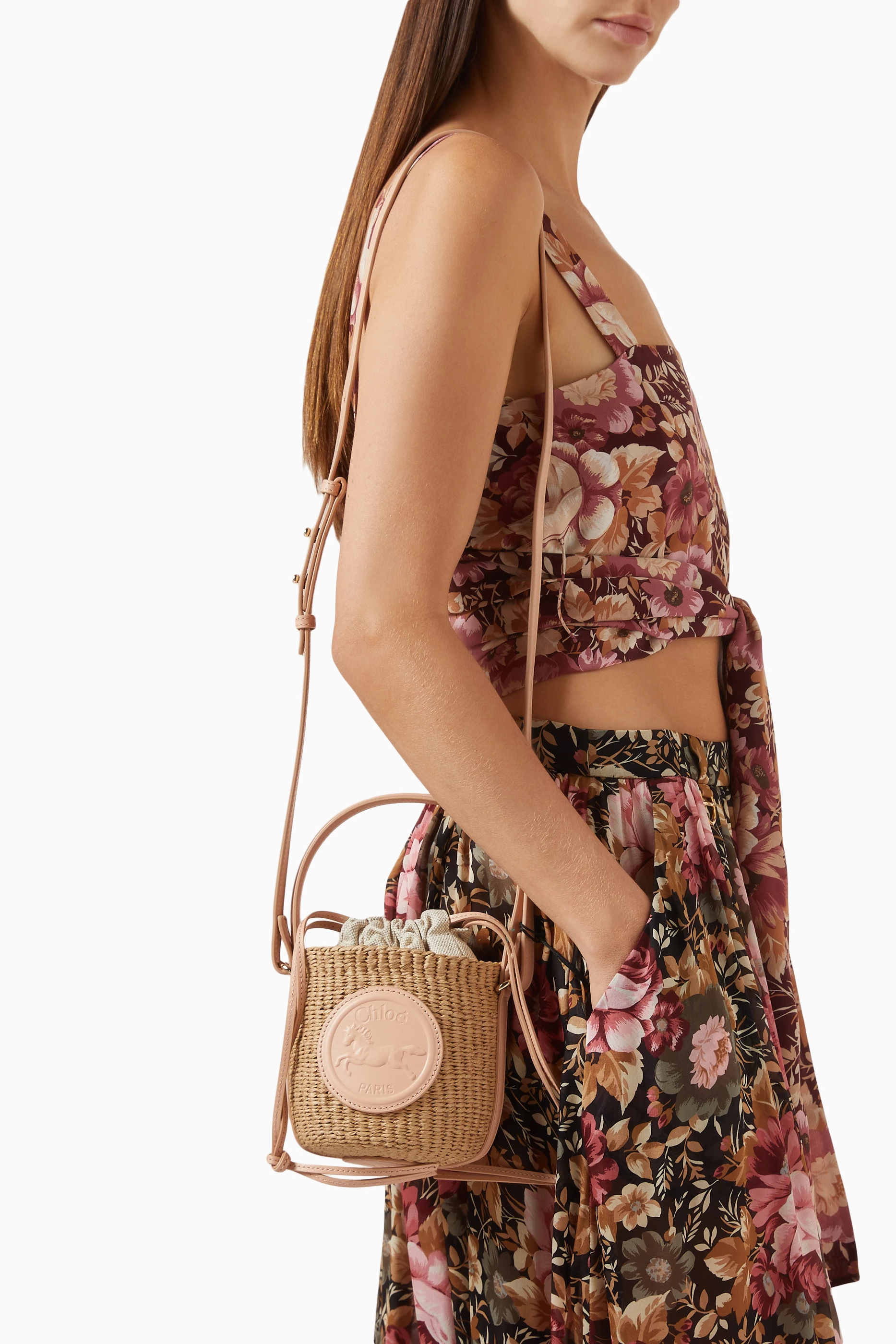 CHLOE BROWN RAFFIA MINI HORSE SATCHEL