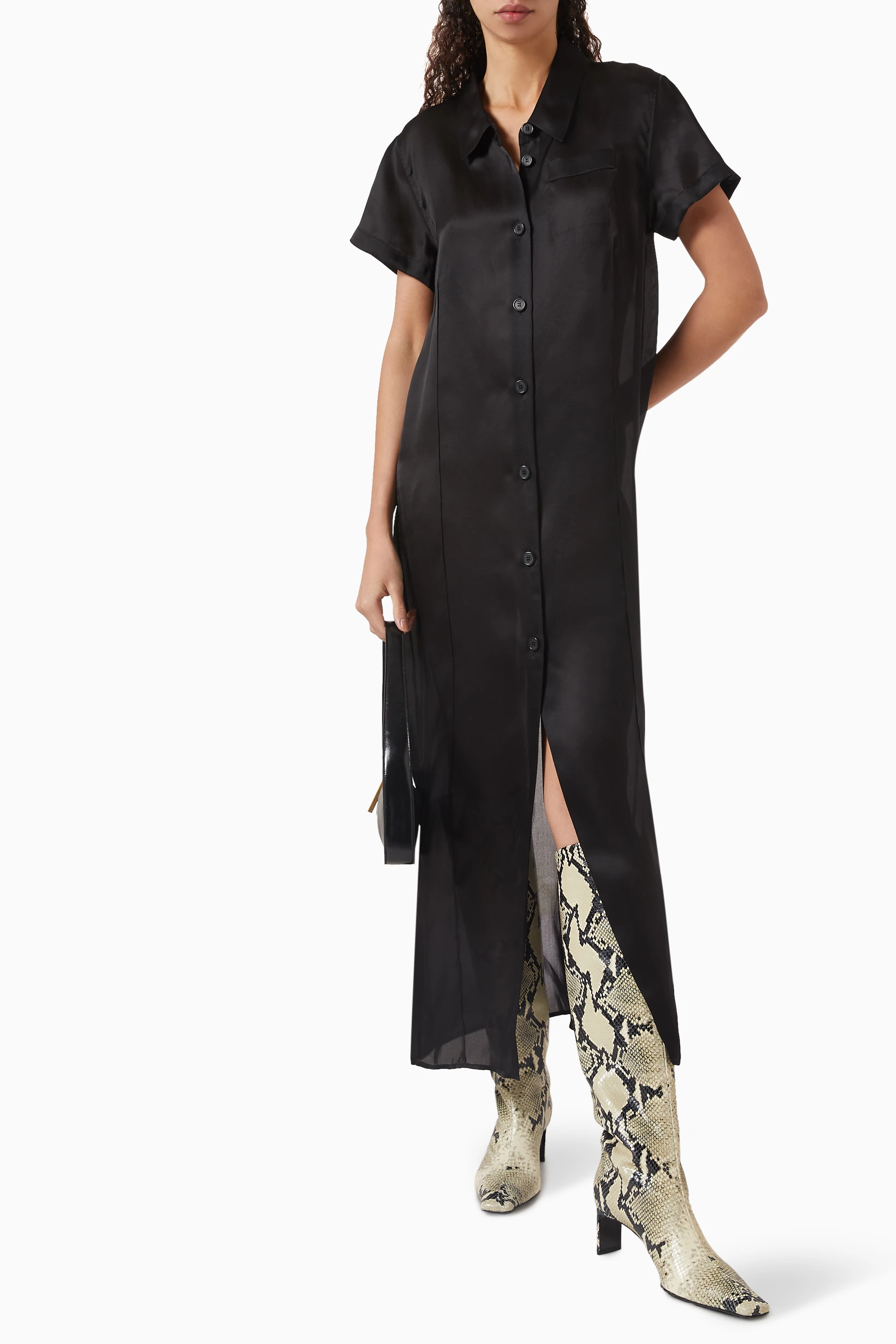 Buy Khaite Black Effy Maxi Shirtdress in Silk Organza for