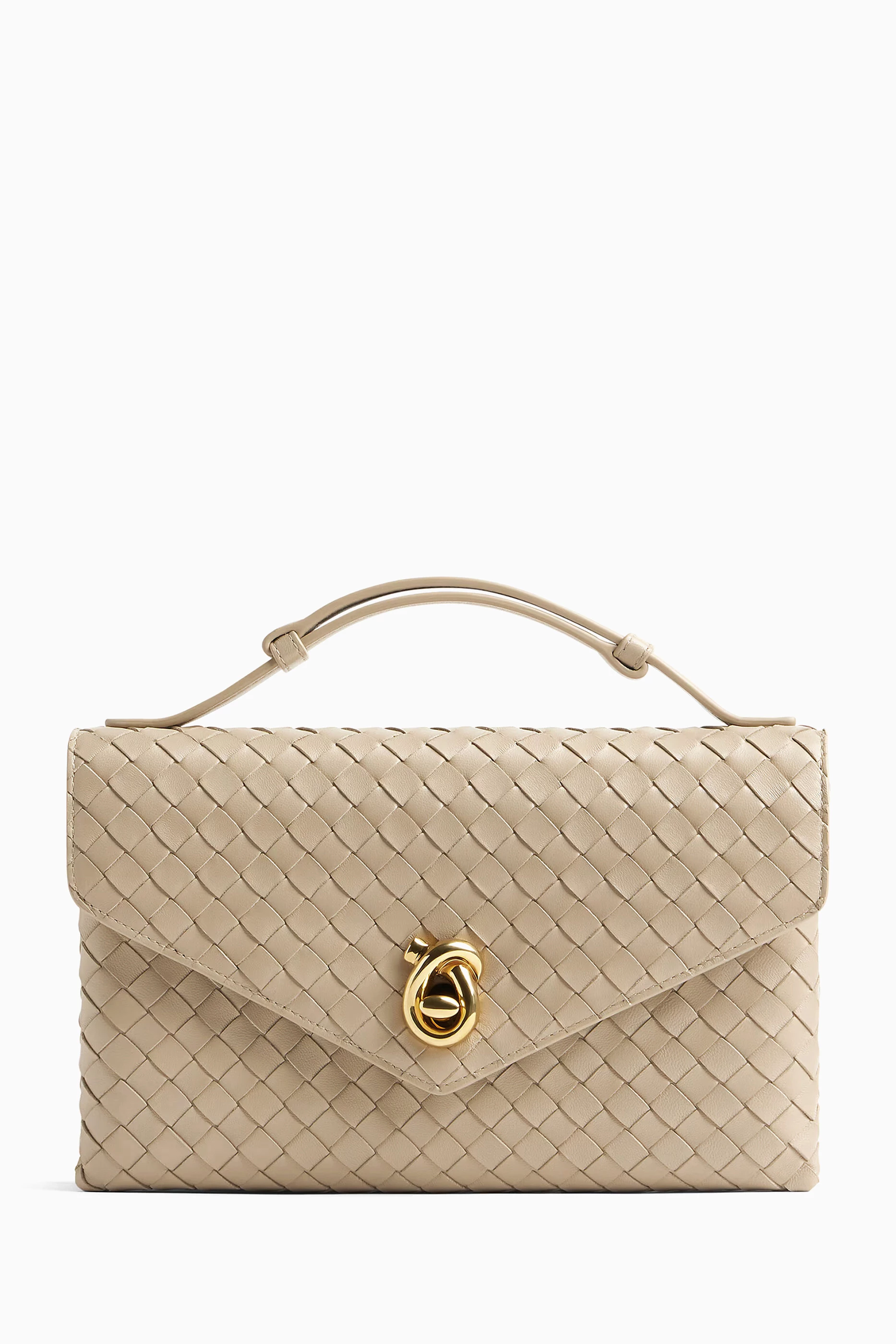トートバッグ BOTTEGA VENETA Ivory Leather Knot Lock Handbag Bottega Veneta Padded Lock Tote Bag | italist