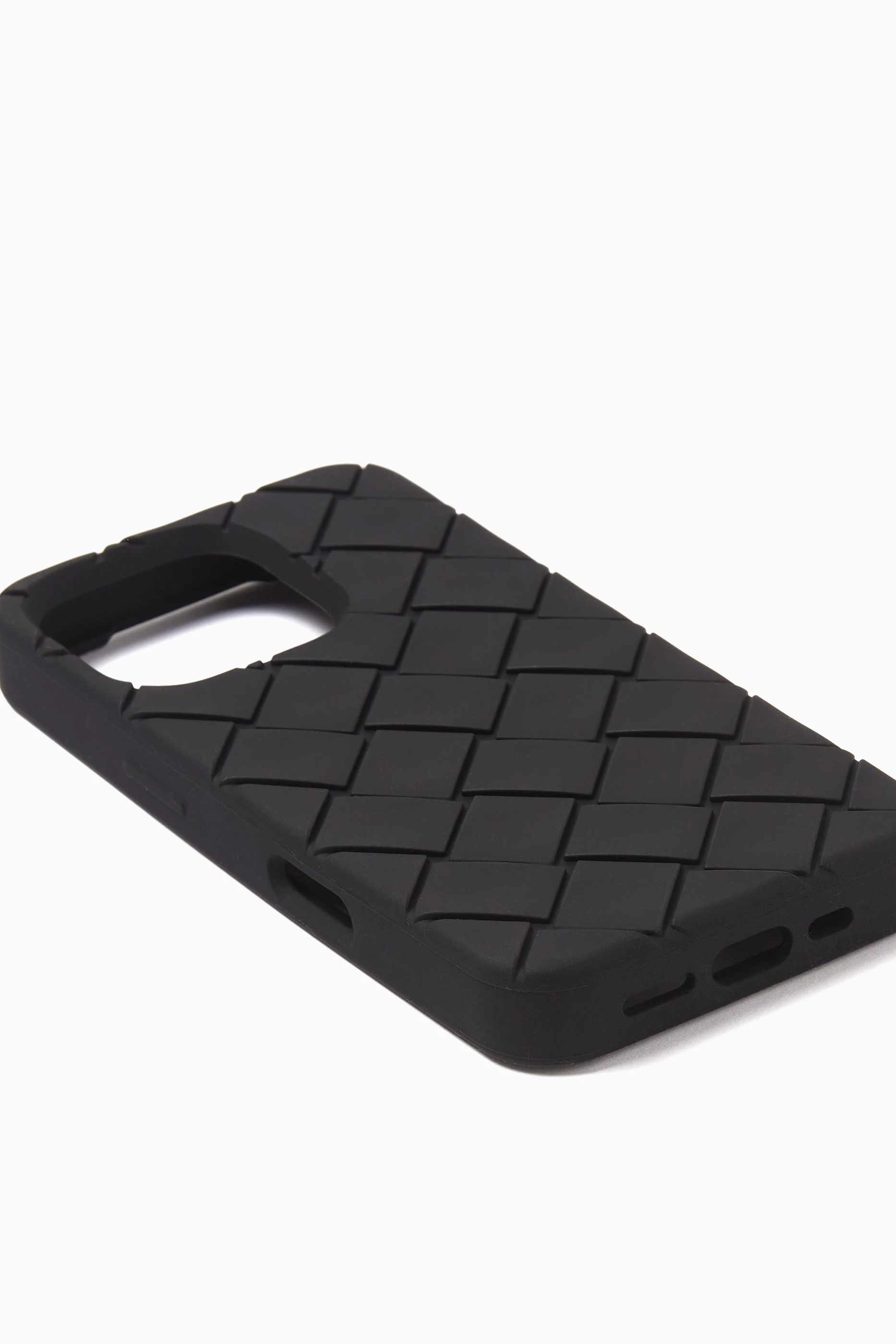 Buy Bottega Veneta Black iPhone 16 Pro Case in Intreccio