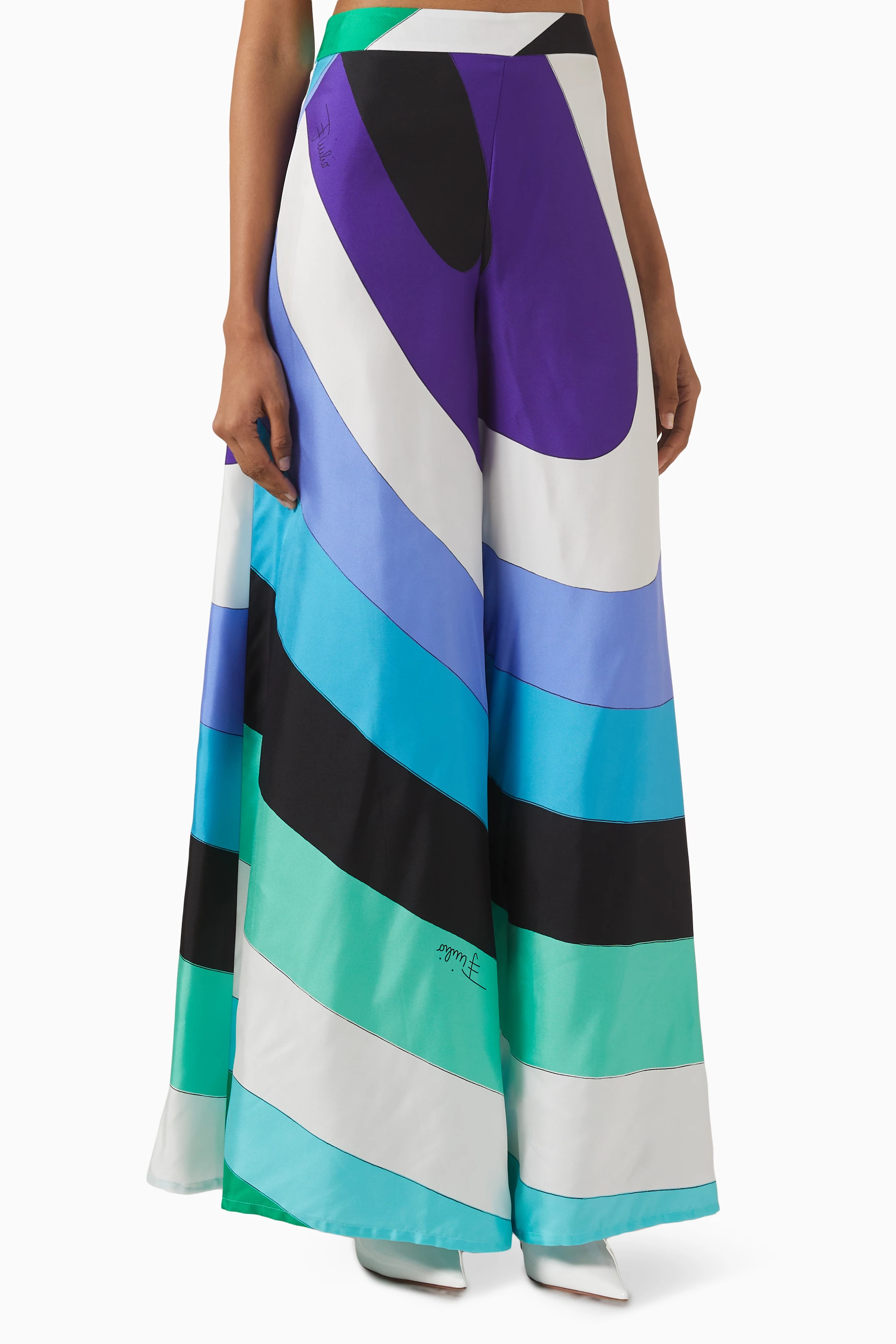 Buy Pucci Blue Maddalena-print Pants in Silk-twill for Women