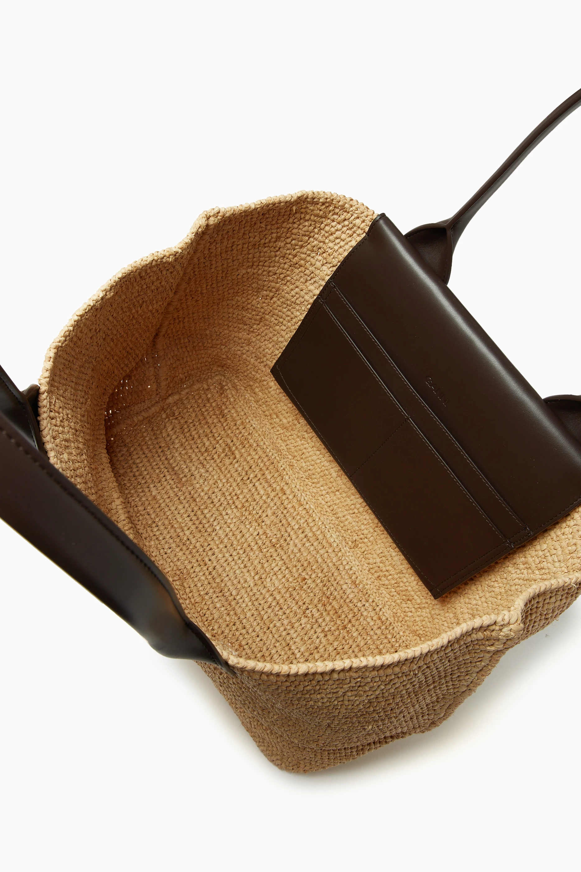 Buy Ganni Brown Medium Easy Shopper Bag in Raffia & Leather