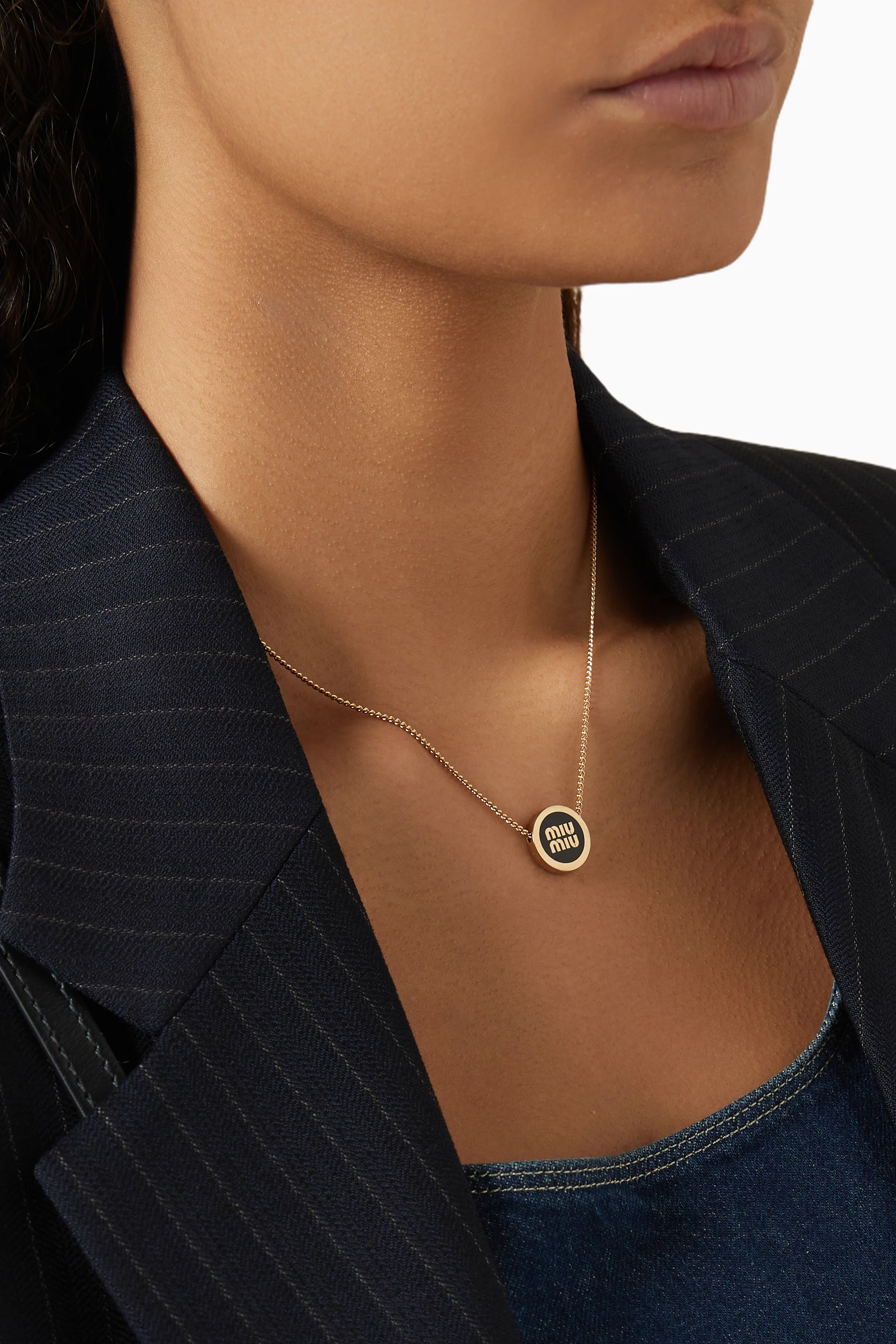 Buy Miu Miu Black Logo-embellished Pendant Necklace in Gold-tone 