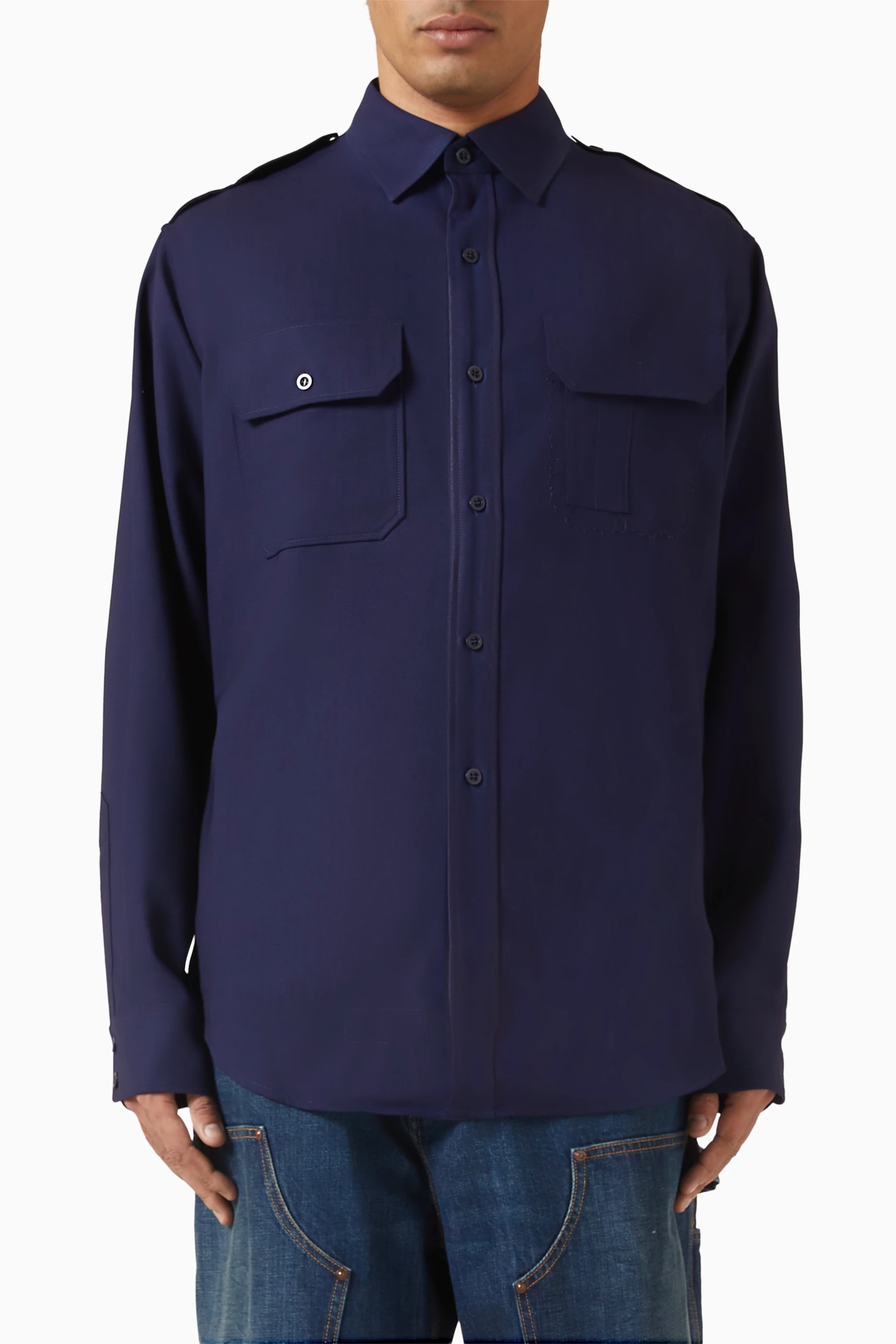 Buy Maison Margiela Blue Button-up Shirt in Wool for Men Online