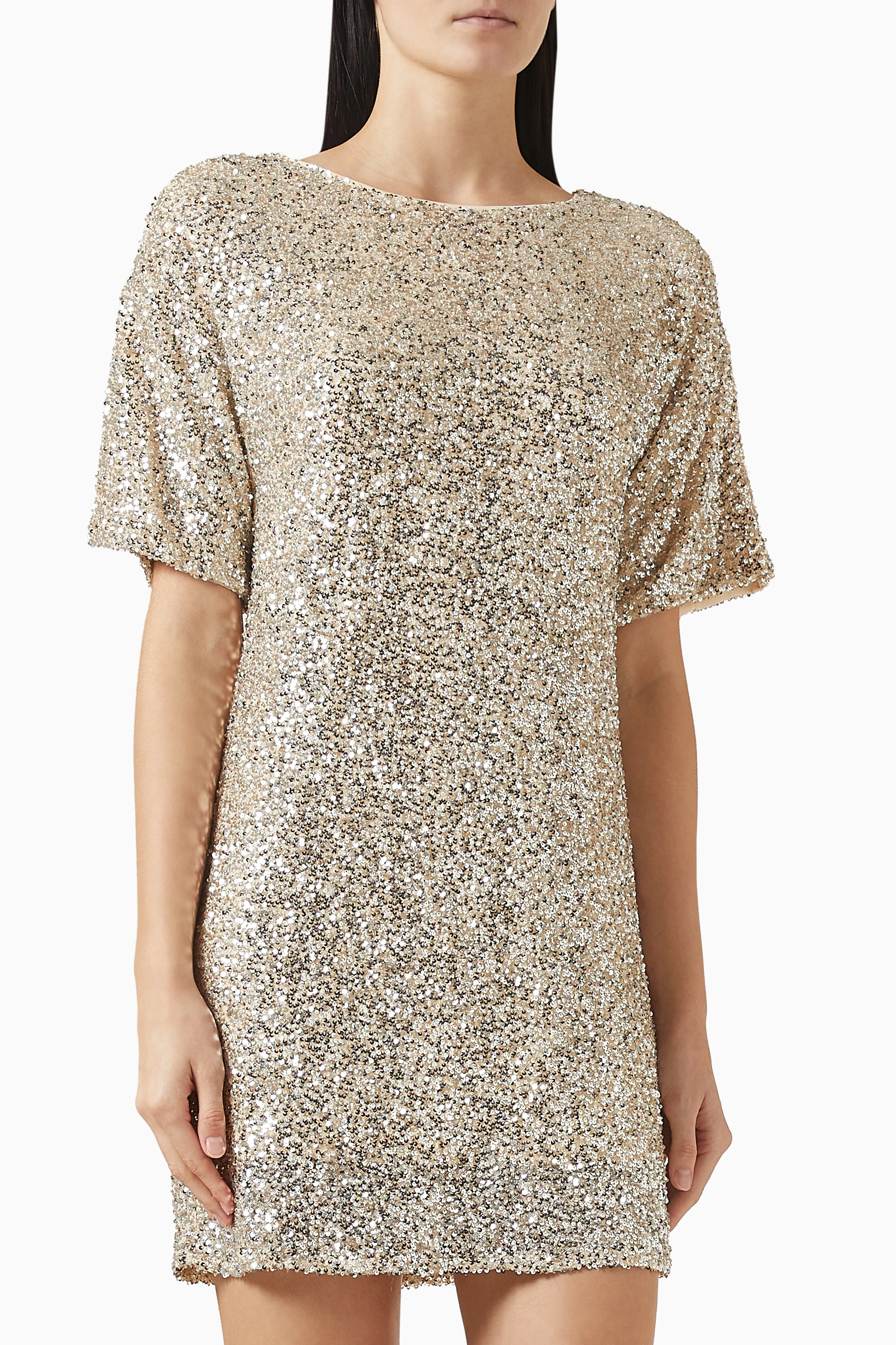 Buy Never Fully Dressed Grey Sequin-embellished T-shirt Mini Dress for  Women Online | Ounass Kuwait