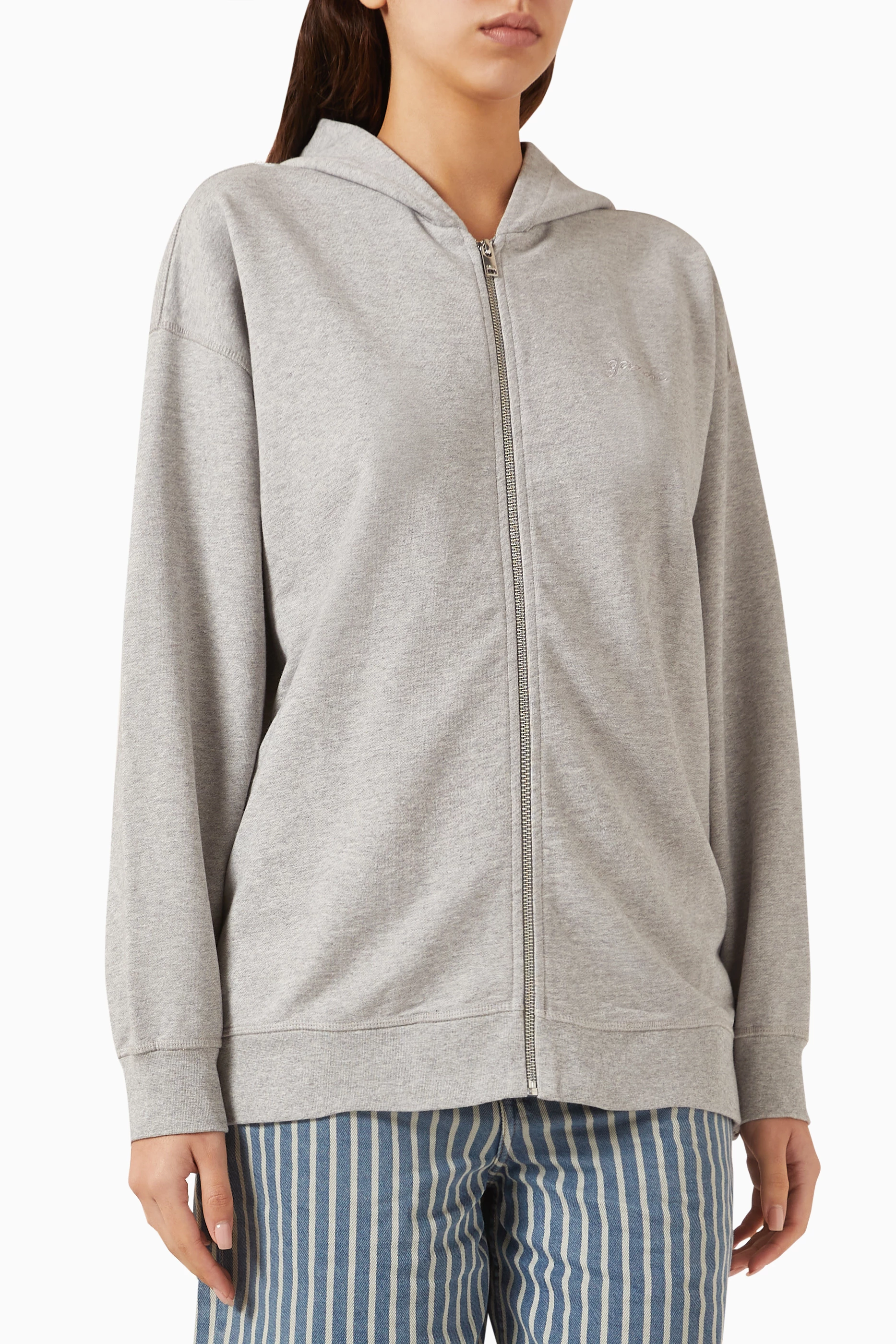 トップス GANNI Oversized Zip Hoodie Buy Ganni Grey Isoli Teddy Oversized Zip Hoodie in Cotton for