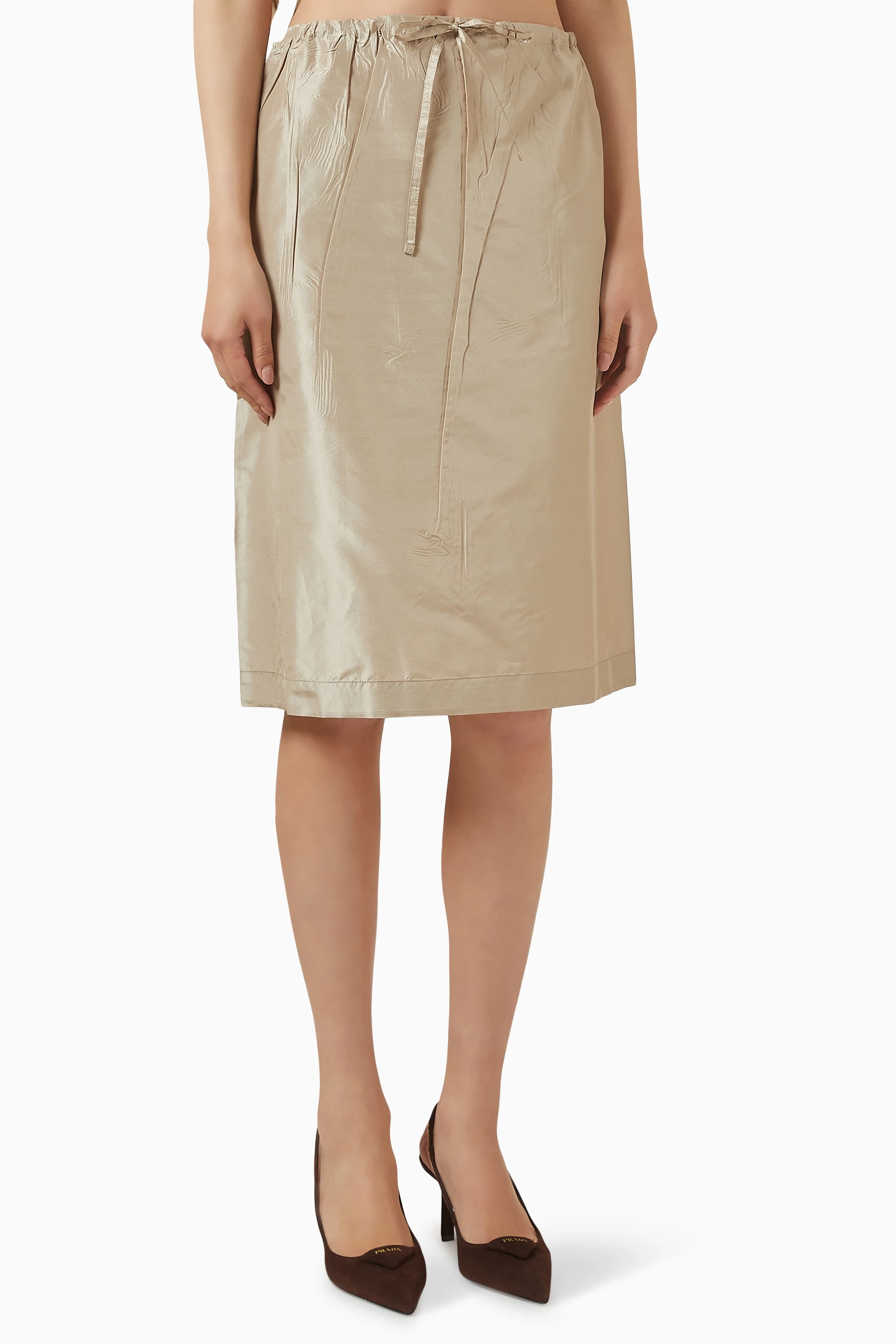 Buy Prada Neutral Drawstring Skirt in Silk Taffeta for Women