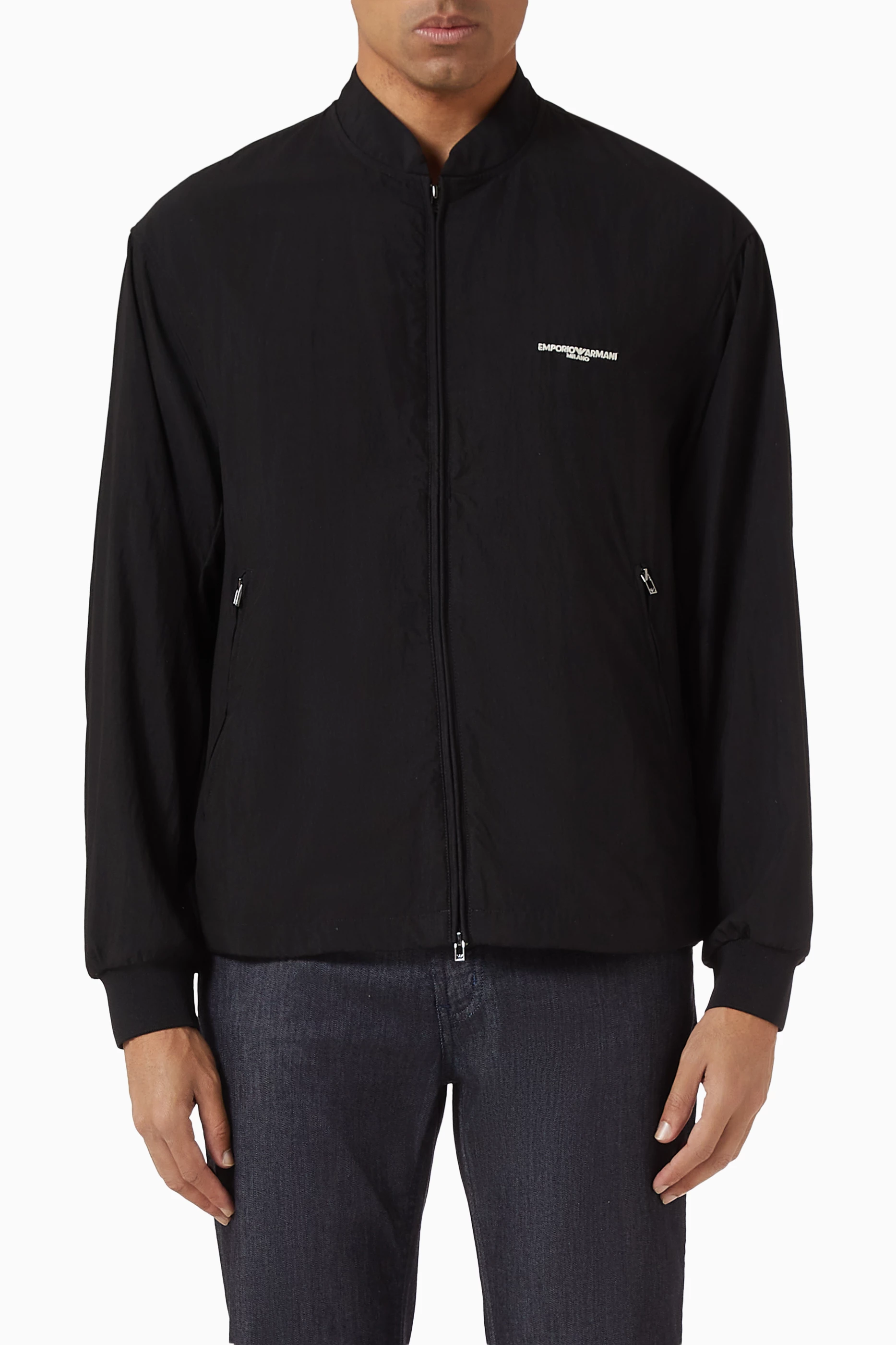 Buy Emporio Armani Black Text Logo-print Zip Jacket for Men Online 