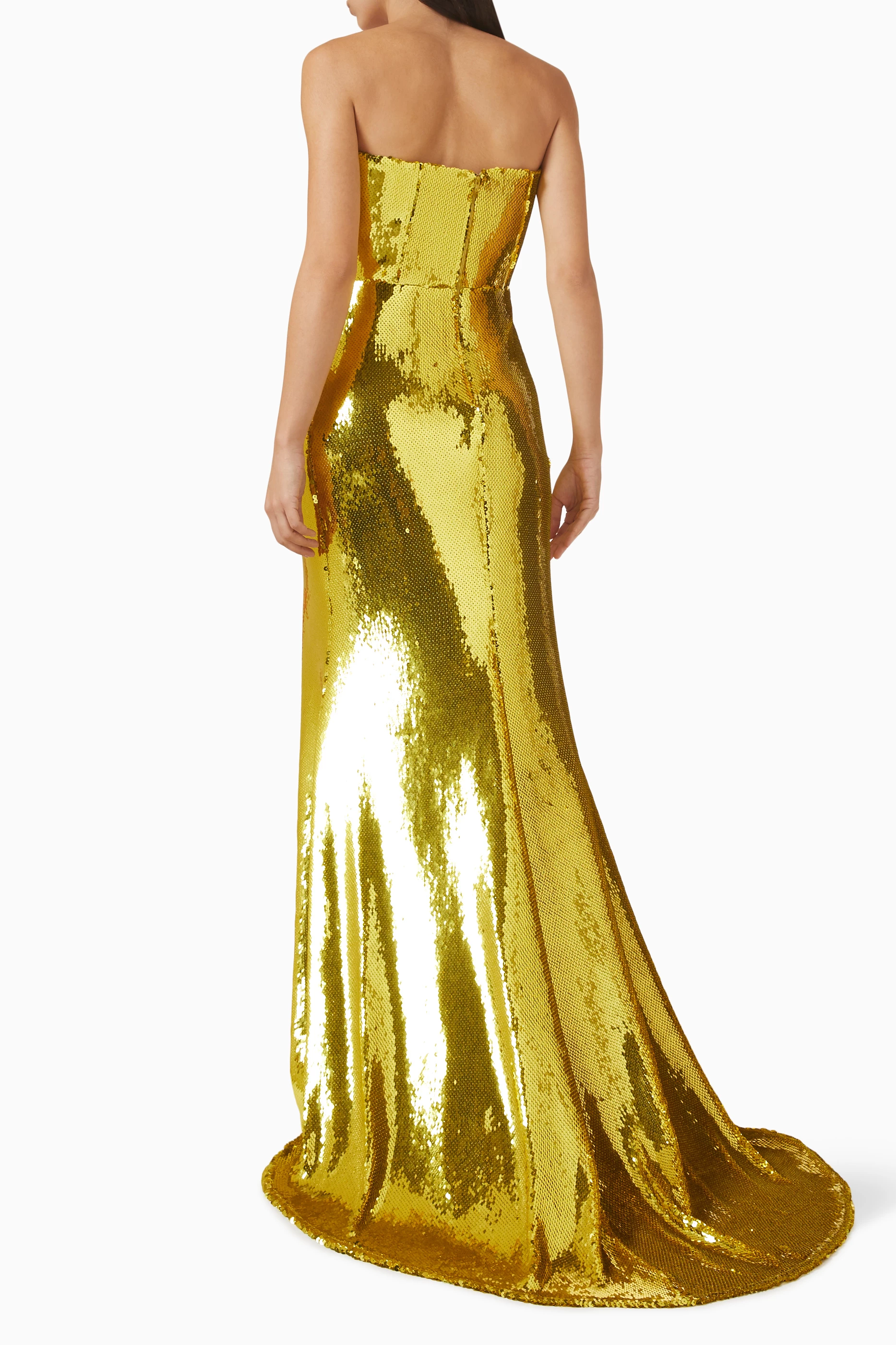 alex perry gold dress Resort 2020 Alex Perry Supermodel Long Strapelss Gold Sequin 'Howard' –  Shrimpton Couture main image 0