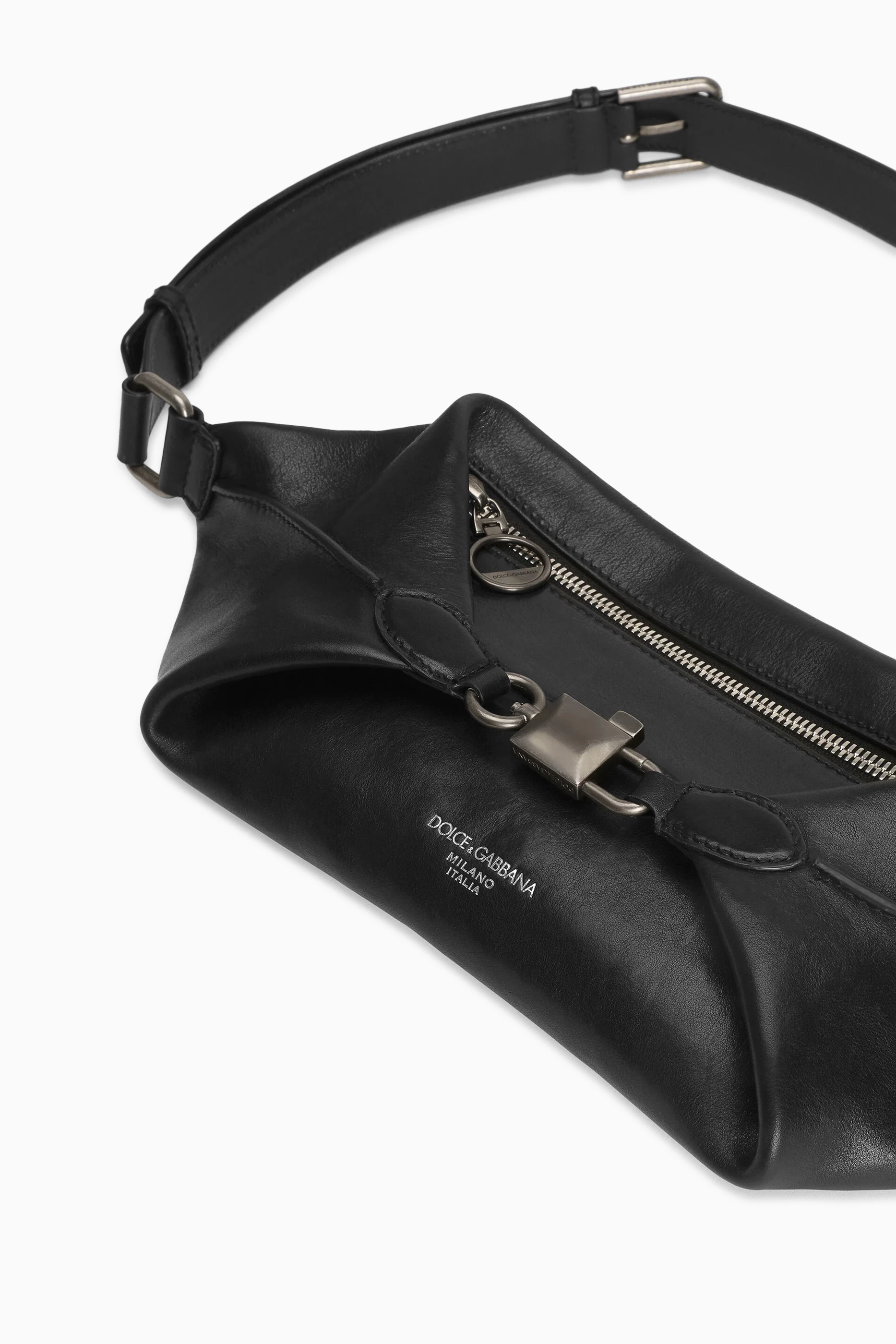 Buy Dolce & Gabbana Black Lock Belt Bag in Tempesta Leather for
