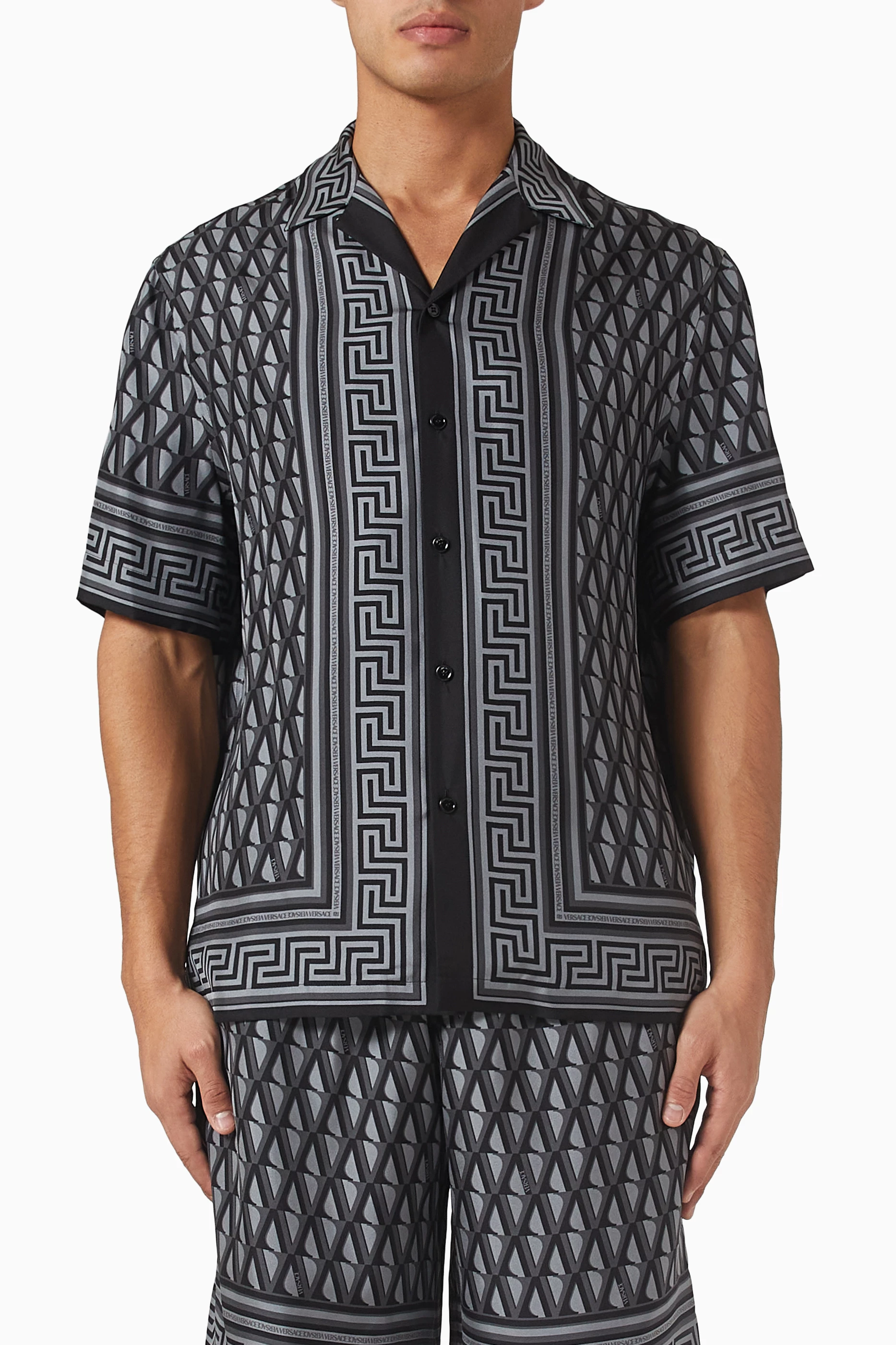 トップス VERSACE Greca Silk100% Shirt Buy Versace Multicolour Greca-print Shirt in Silk-twill for Men