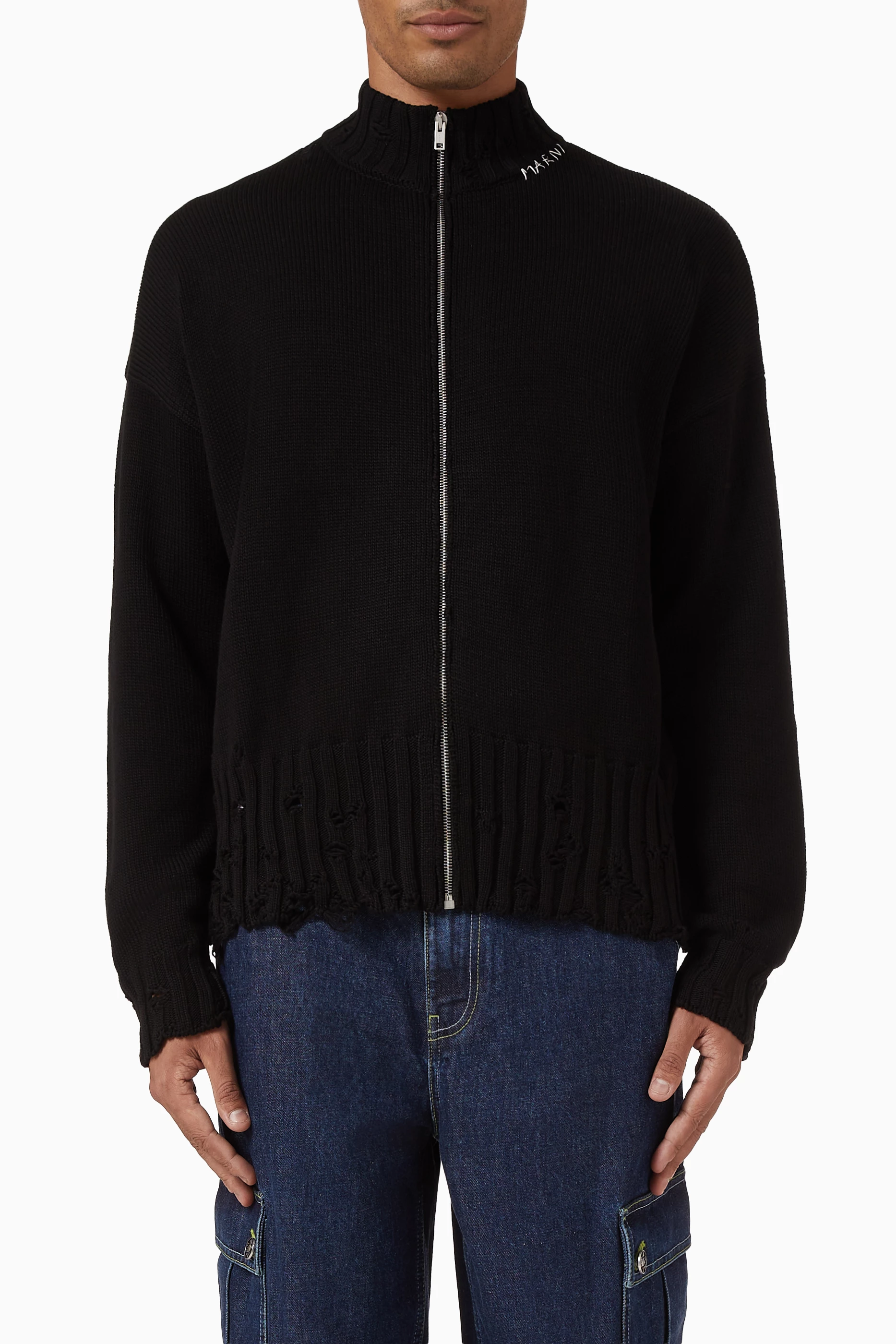 Buy Marni Black Zip Cardigan in Cotton for Men Online | Ounass Kuwait
