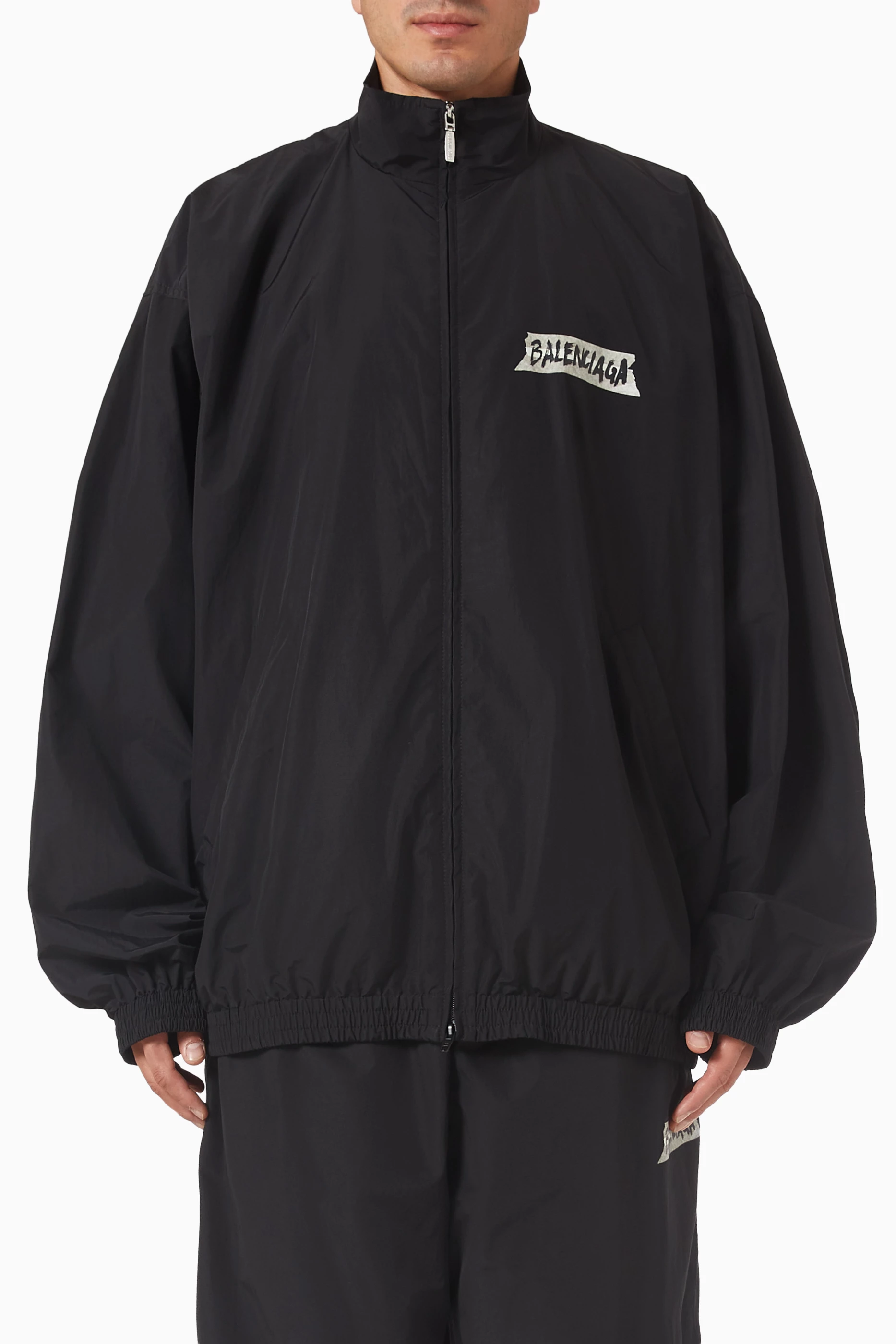 Buy Balenciaga Black Masking Tape Medium Fit Tracksuit Jacket in
