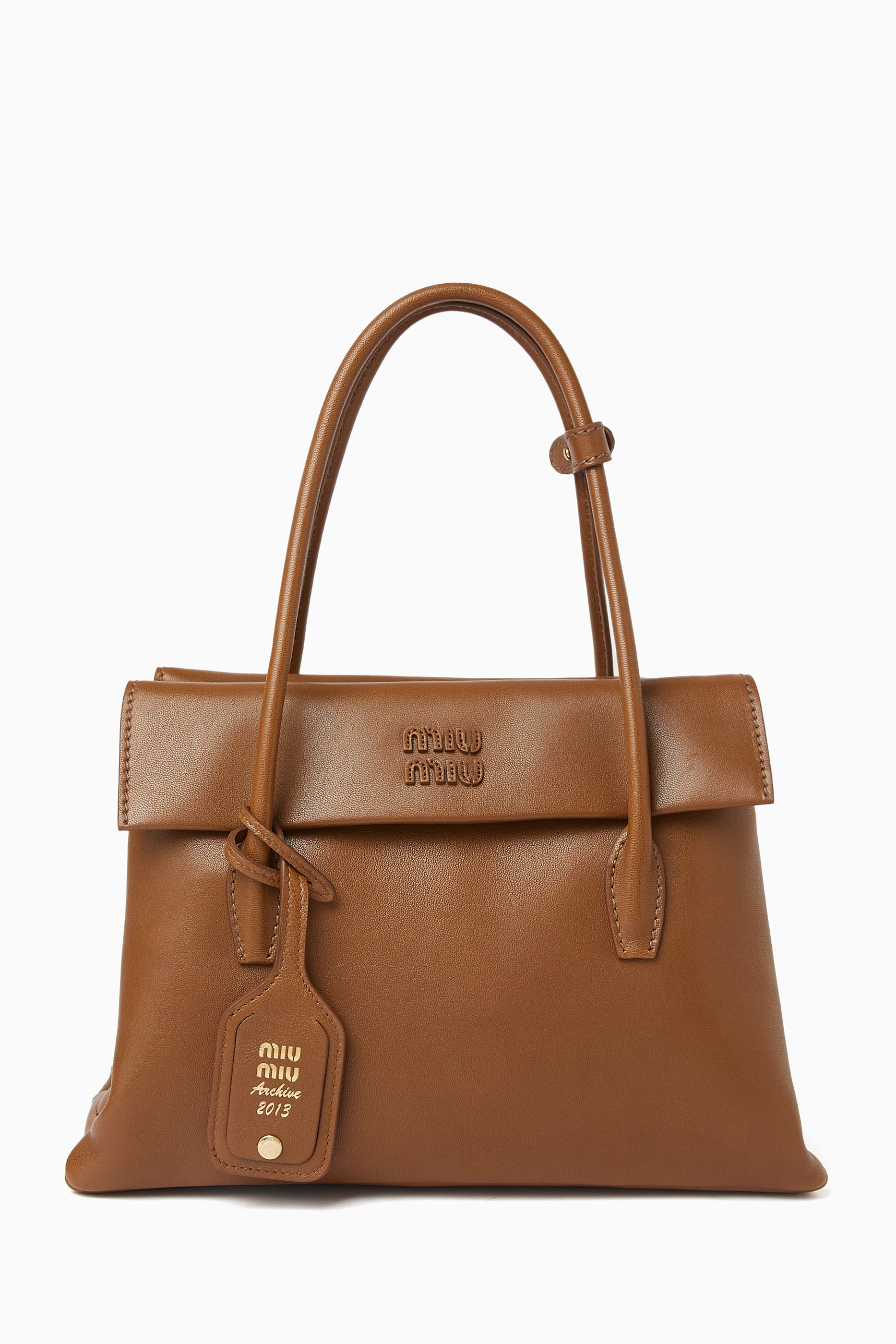 Buy Miu Miu Brown Solitaire Top Handle Bag in Leather for Women 