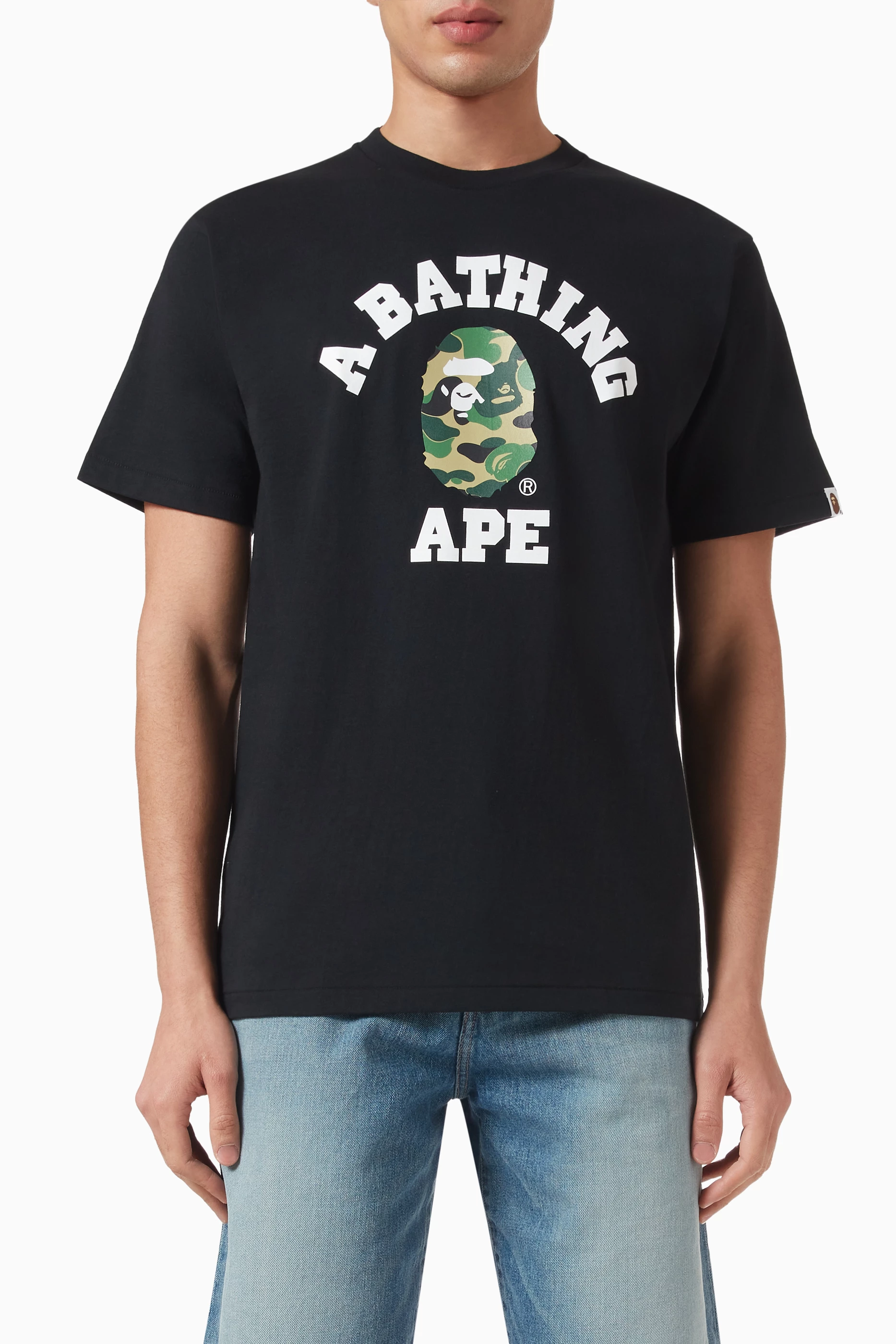 Buy A Bathing Ape Black ABC Camo College T-shirt in Cotton for Men