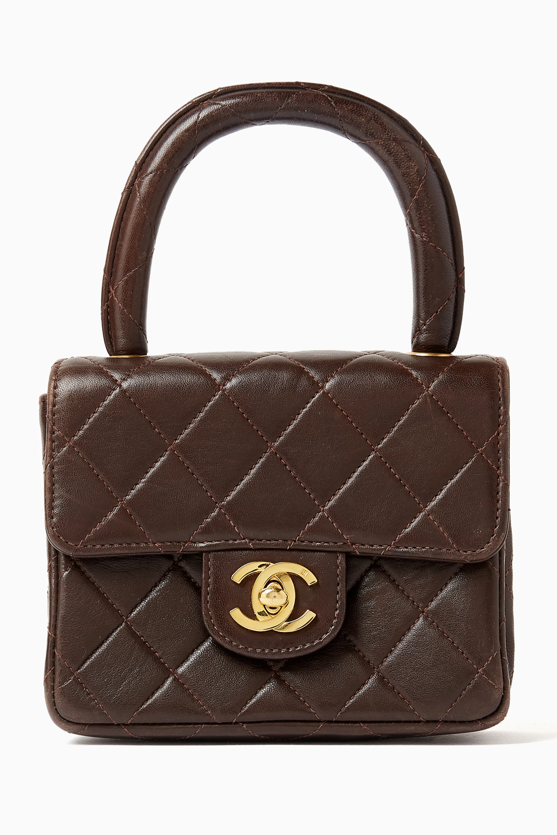 バッグ vintage made in ITALY CHANEL bag Buy Chanel Pre-Loved Brown 90s Mini Top Handle Bag in Lambskin