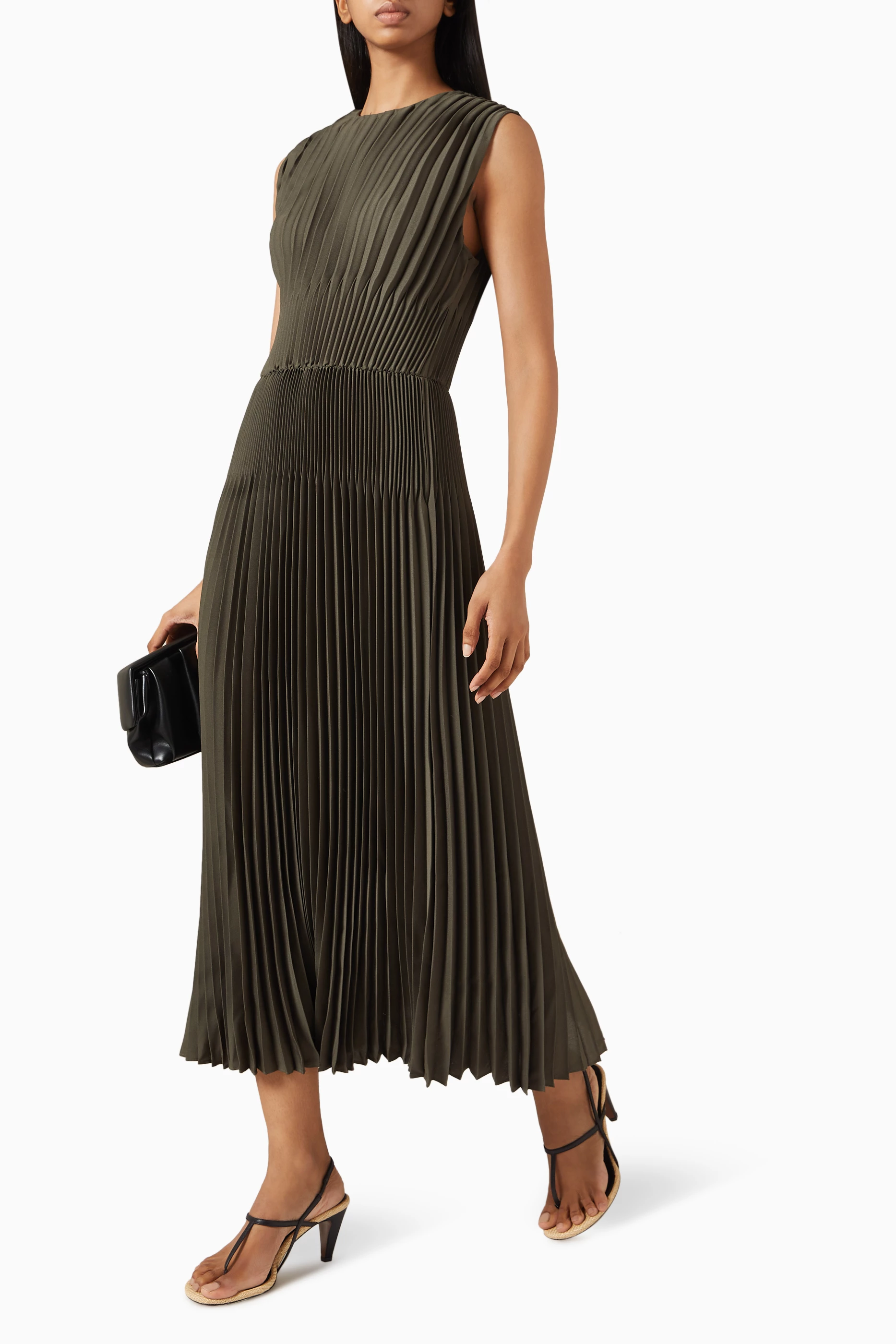 vince chevron pleated dress Chevron-Pleated Satin Dress in Dresses