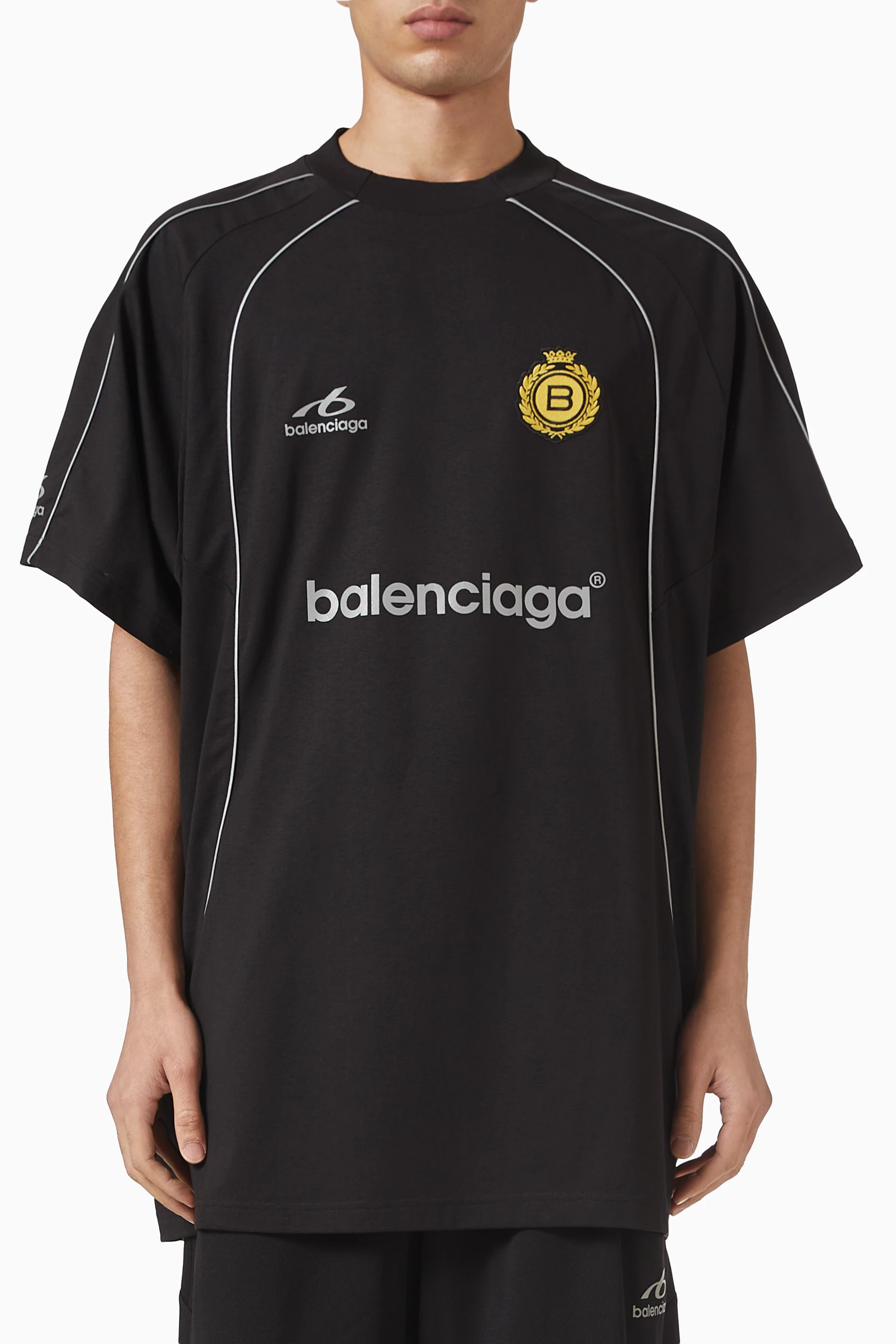 Buy Balenciaga Black Oversized Soccer T-shirt in Jersey for Men