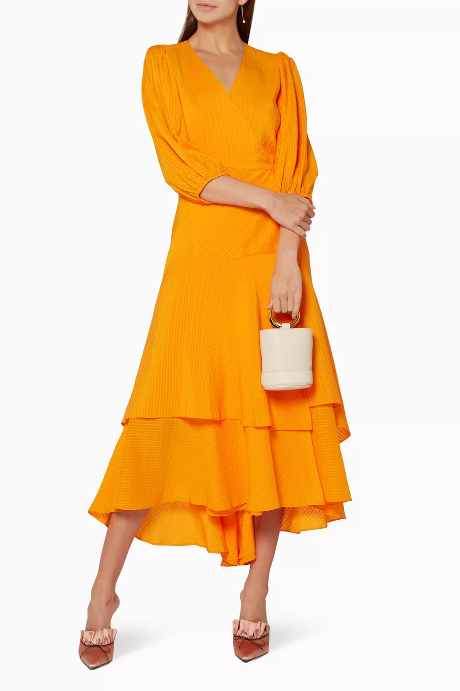 Ganni orange wrap dress clearance