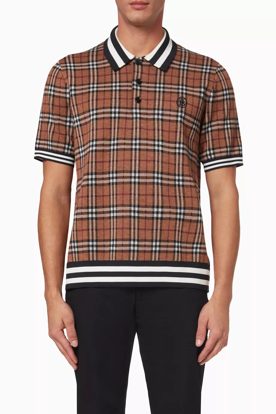 Shop Burberry Brown Monogram Motif Check Polo Shirt in Wool Jacquard for  MEN | Ounass Kuwait