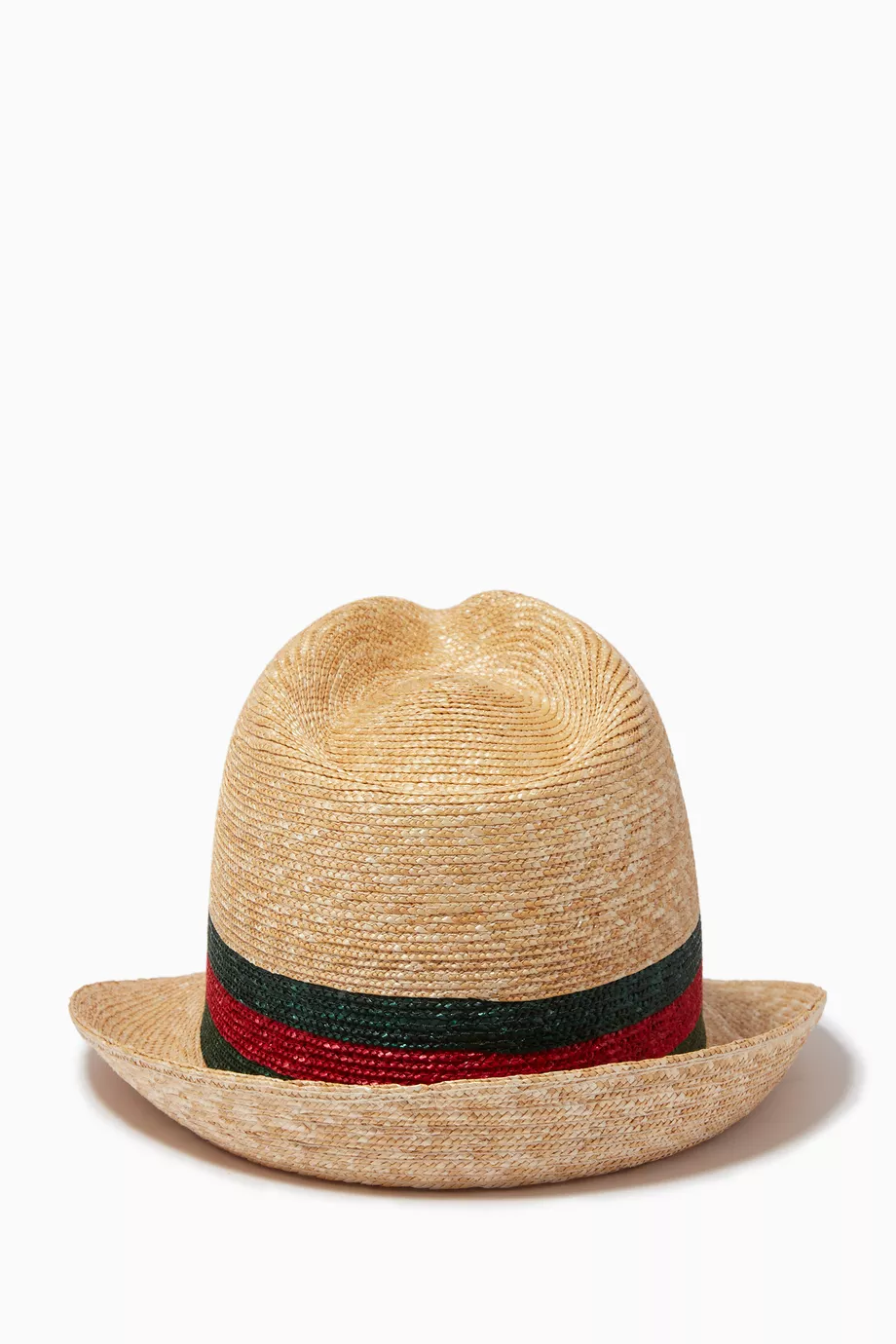 Buy Gucci Neutral Striped Fedora Hat in Woven Straw for Women in