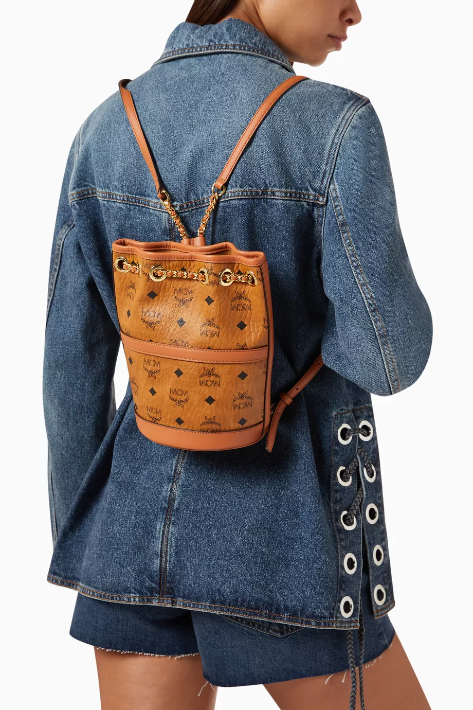 Buy MCM Brown Mini Aren Chain Backpack in Visetos for Women in