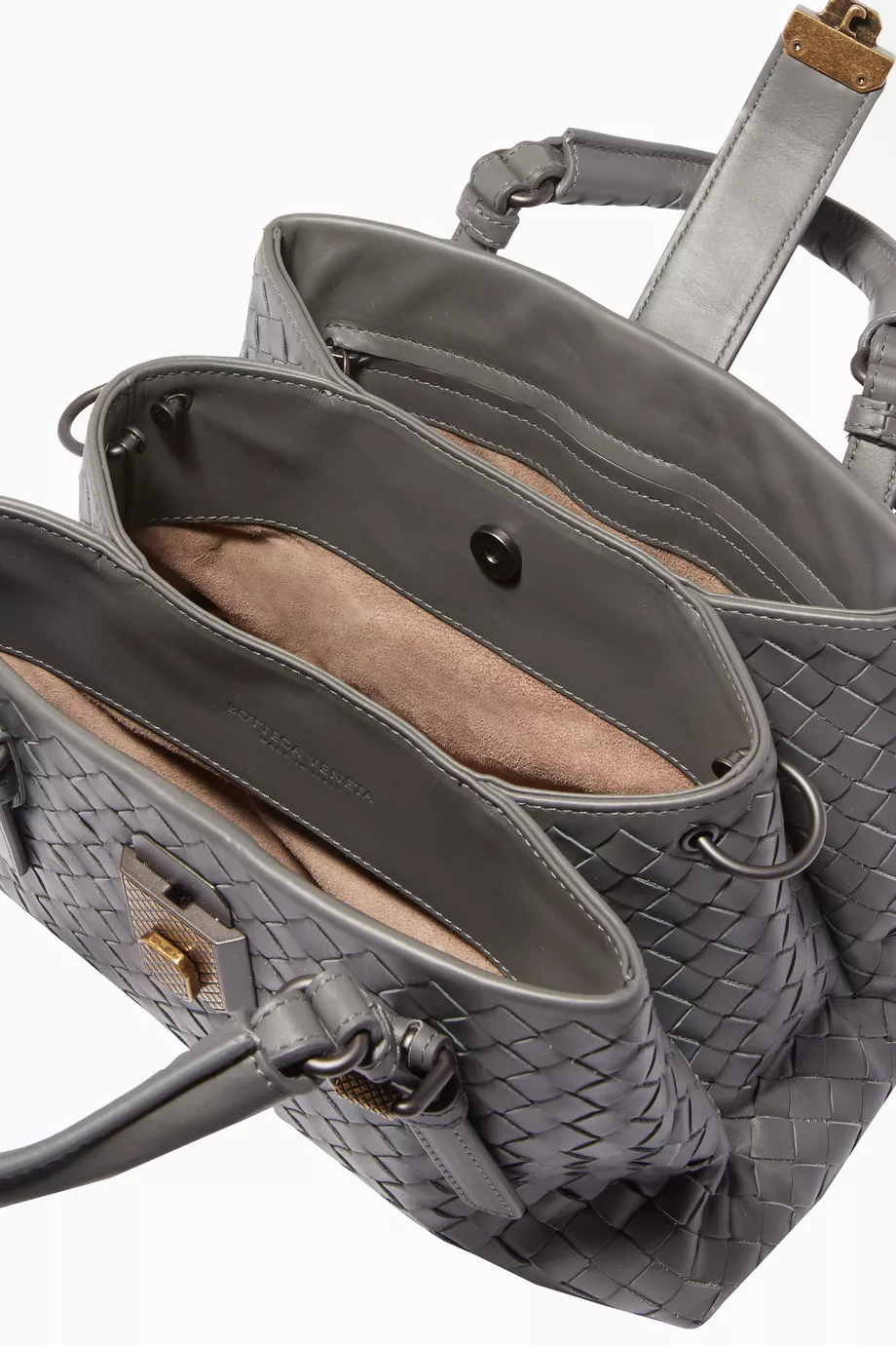 Buy Bottega Veneta Grey Light-Grey Mini Roma Intrecciato Leather