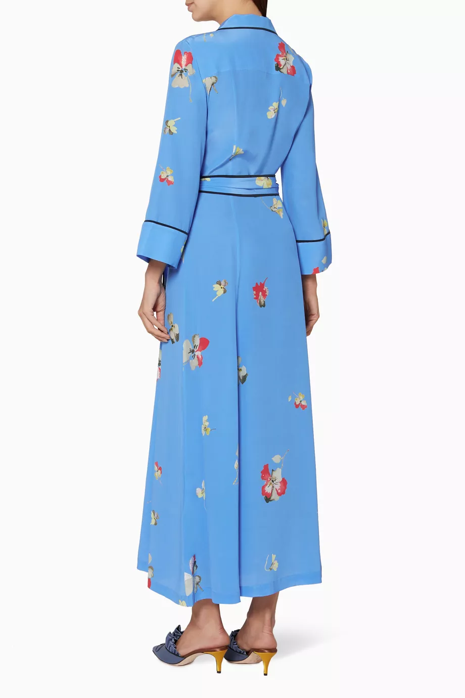 Buy Ganni Blue Blue Floral Printed Silk Joycedale Dress for Women Online Ounass Kuwait