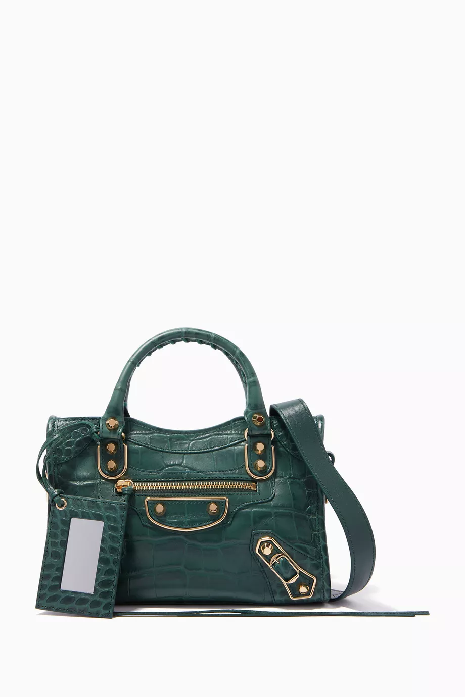 Buy Balenciaga Green City S Crocodile-Effect Leather Mini Bag for