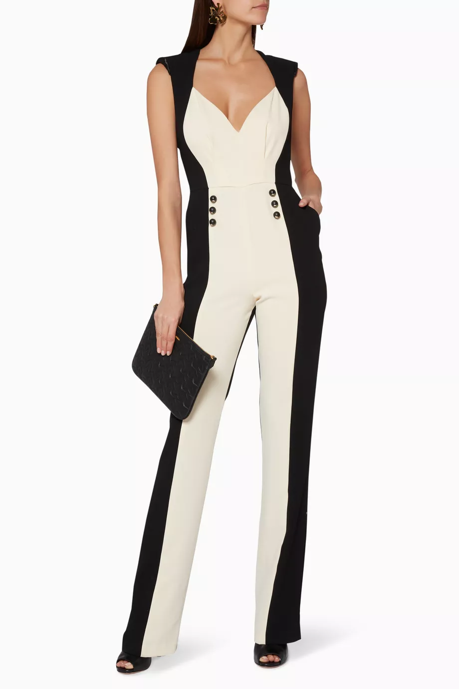 Buy Elisabetta Franchi White White & Black Two-Tone Jumpsuit