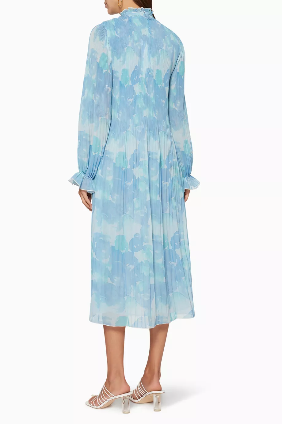 ganni pleated georgette dress blue Ganni Pleated Georgette Dress