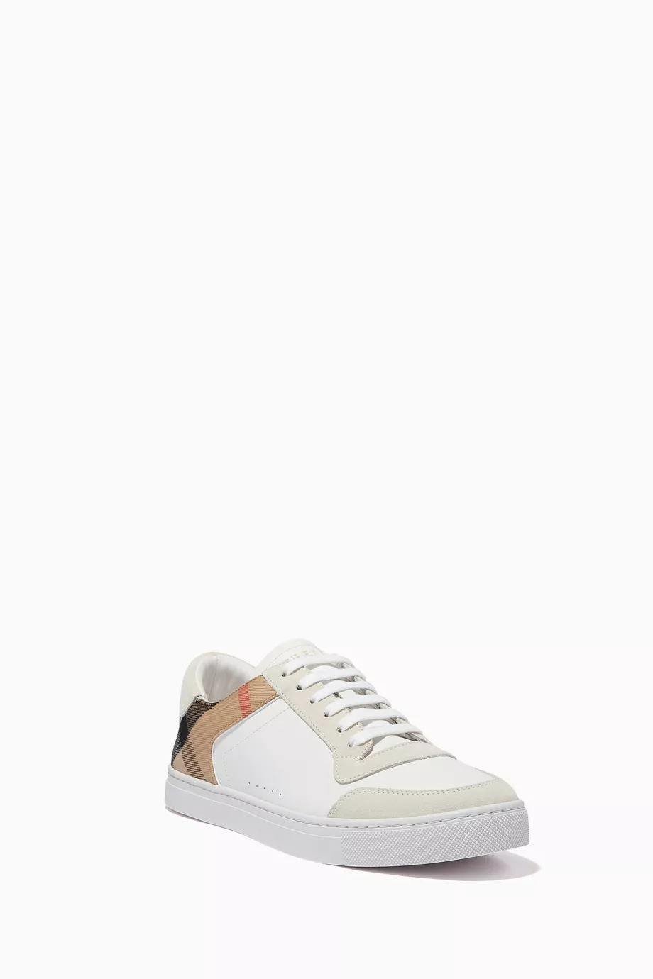 Buy Burberry White Sneakers in Leather Suede House Check Cotton for Men Online Ounass Kuwait