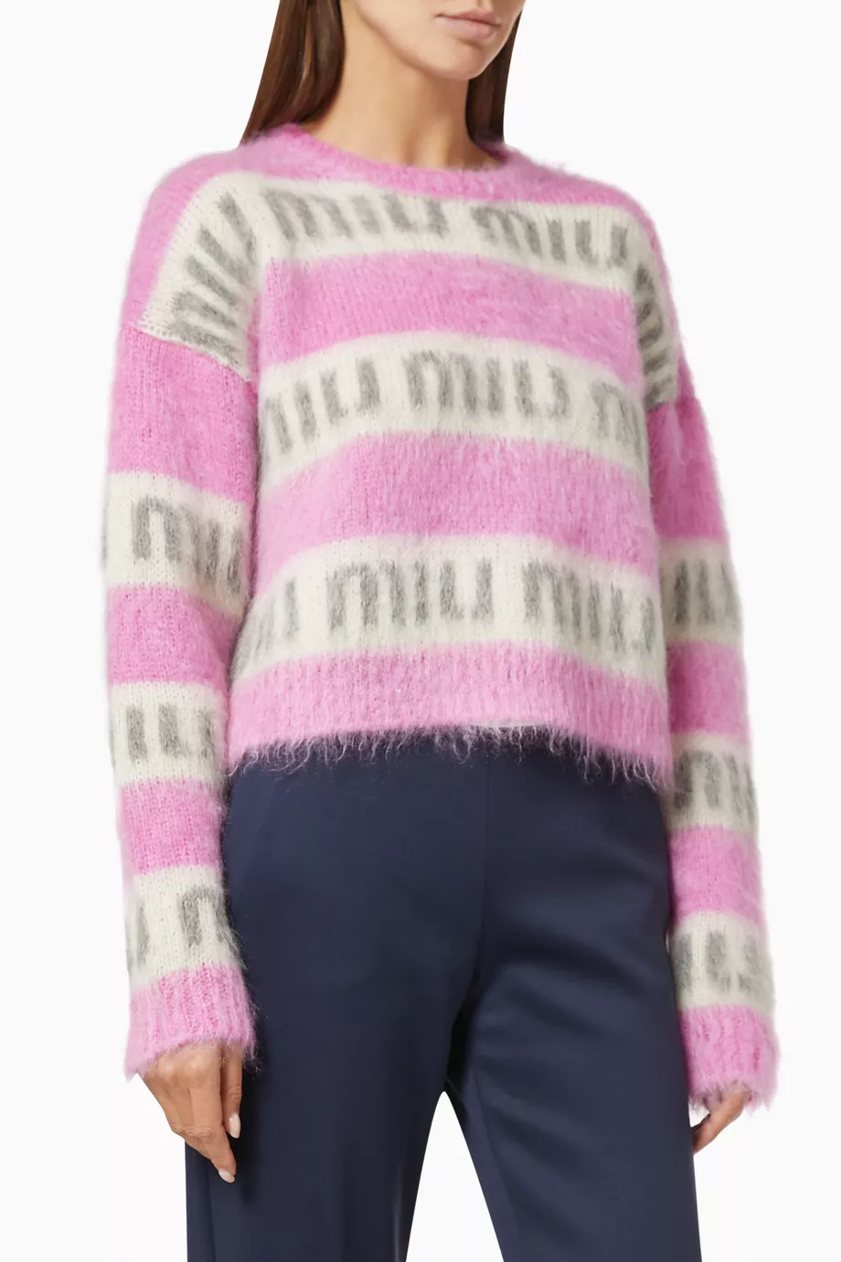 Buy Miu Miu Pink Logo Sweater in Mohair Knit for Women Online | Ounass  Kuwait