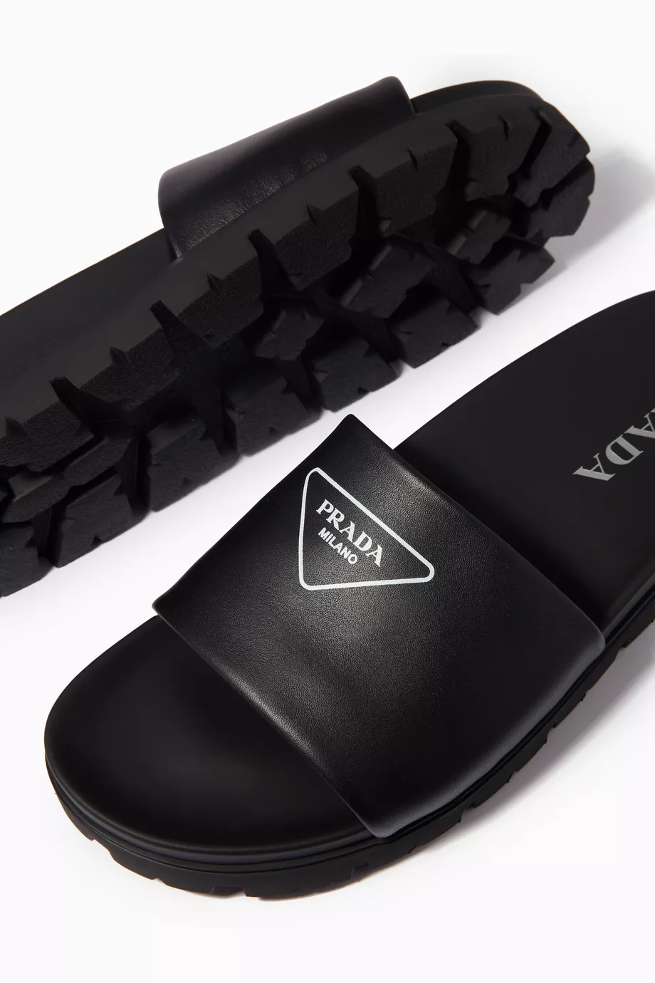 Buy Prada Black Logo Slides in Leather for Men Online Ounass Kuwait