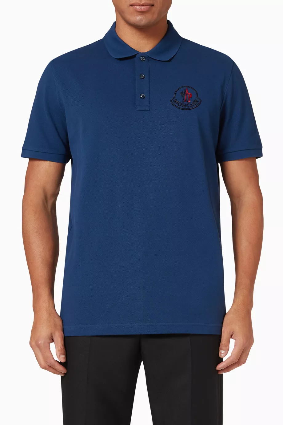 Buy Moncler Blue Logo Patch Polo Shirt in Cotton for Men Online