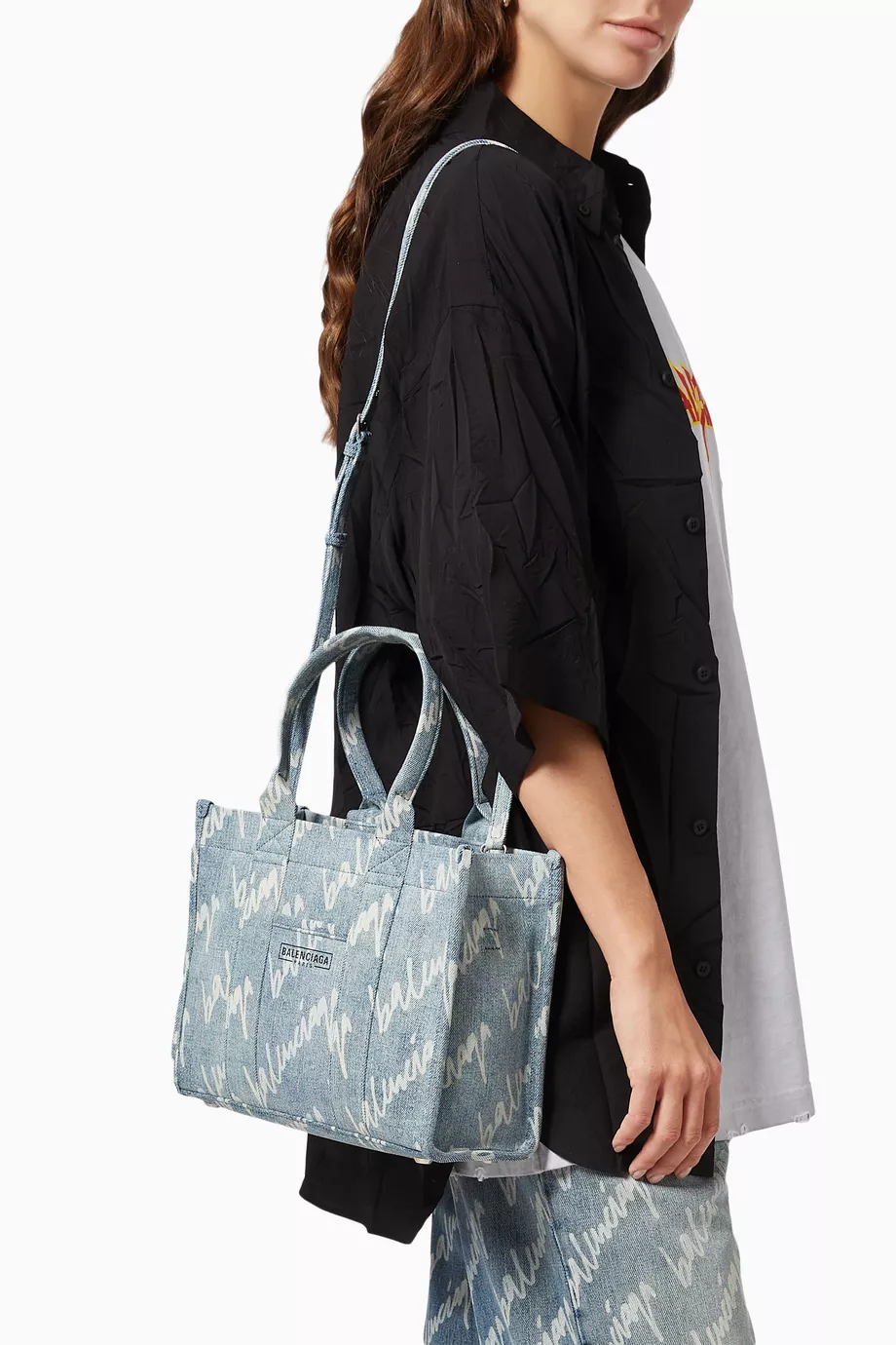 Buy Balenciaga Blue Hardware Small Tote Bag in Denim Canvas for Women Online Ounass Kuwait