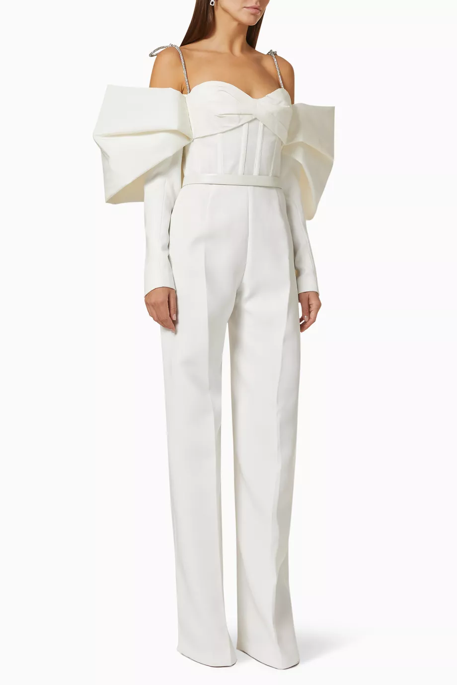 Buy AZZI OSTA White Structured Corset Jumpsuit in Taffeta