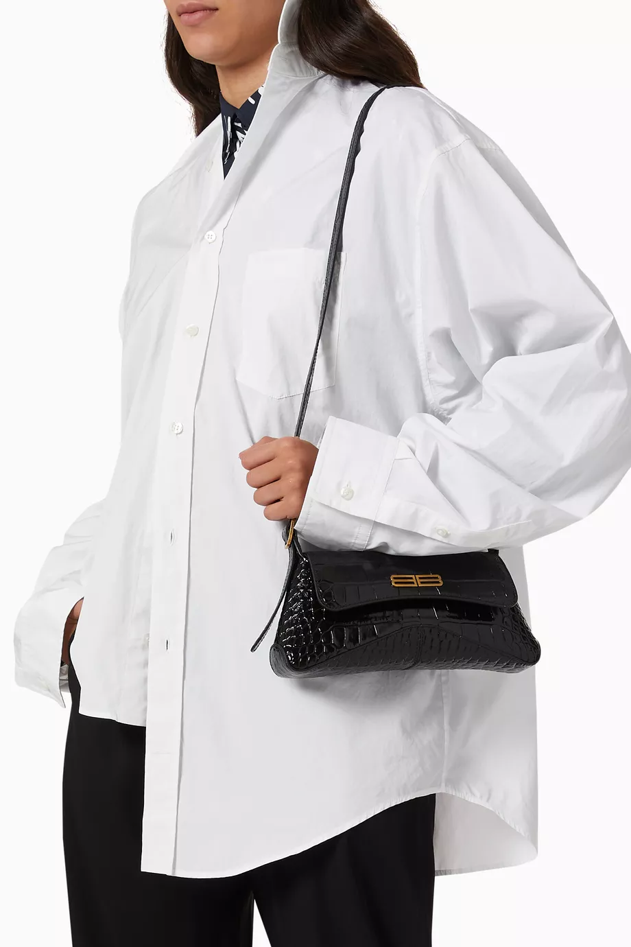 Buy Balenciaga Black XX Small Flap Bag in Shiny Crocodile Embossed