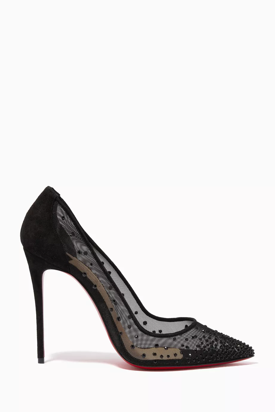 Buy Christian Louboutin Black Follies Strass 100 Pumps in Mesh Suede for Women Online Ounass Kuwait